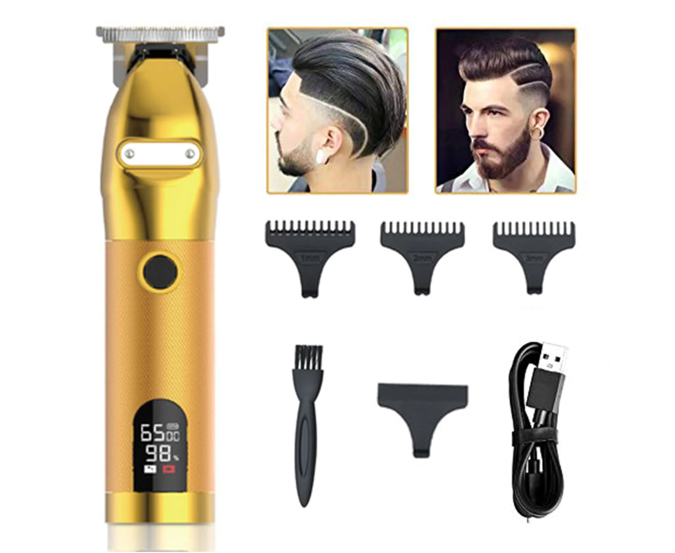 Ornate Hair Clippers for Men T Liners Clippers Zero Gapped Trimmers Cordless Trimmer for Men Barber Clippers Gold USB Rechargeable T Outliner – Gold USB Charging