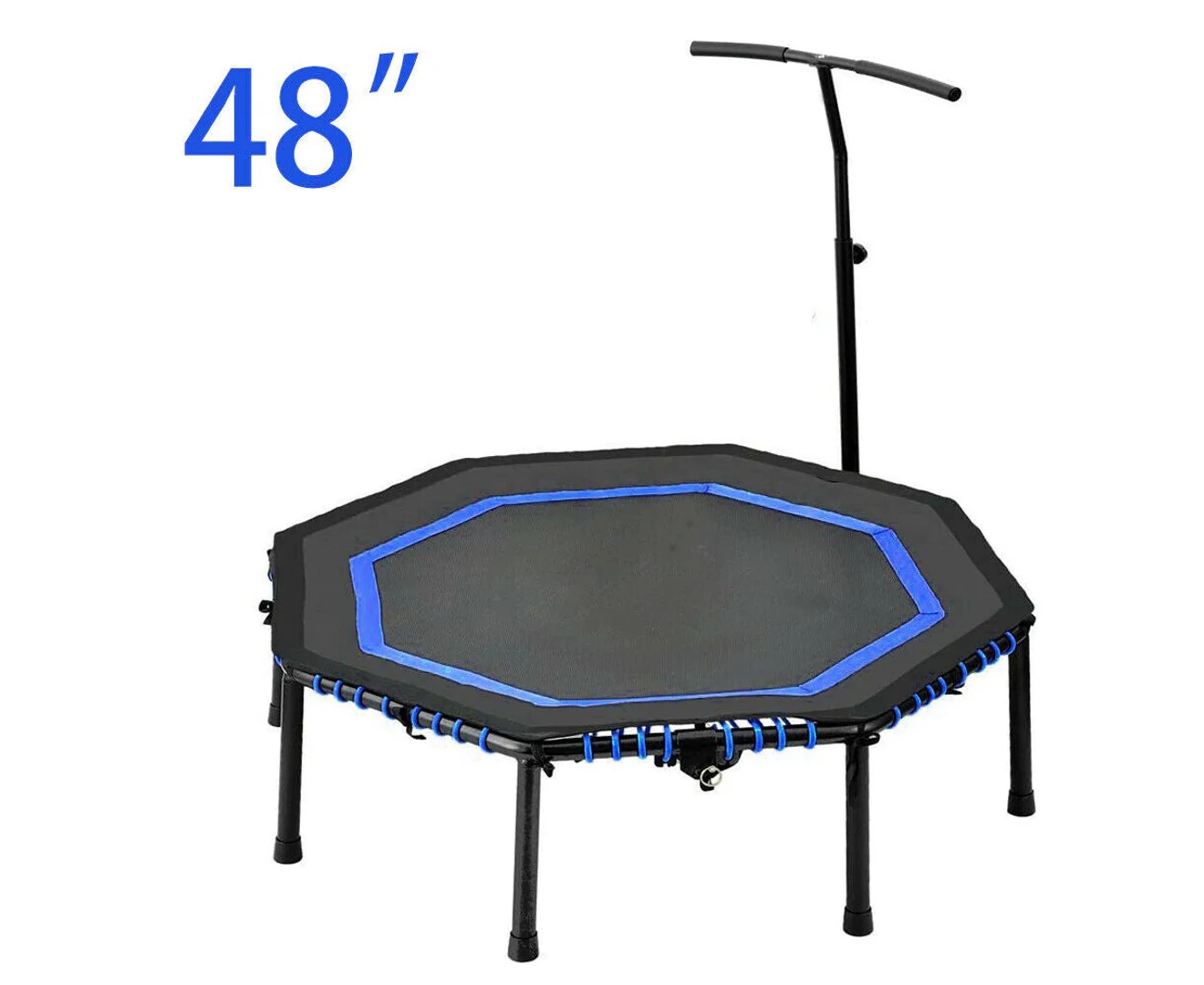 Adjustable 48” Mini Trampoline Fitness Exercise Mini Rebounder Indoor Cardio