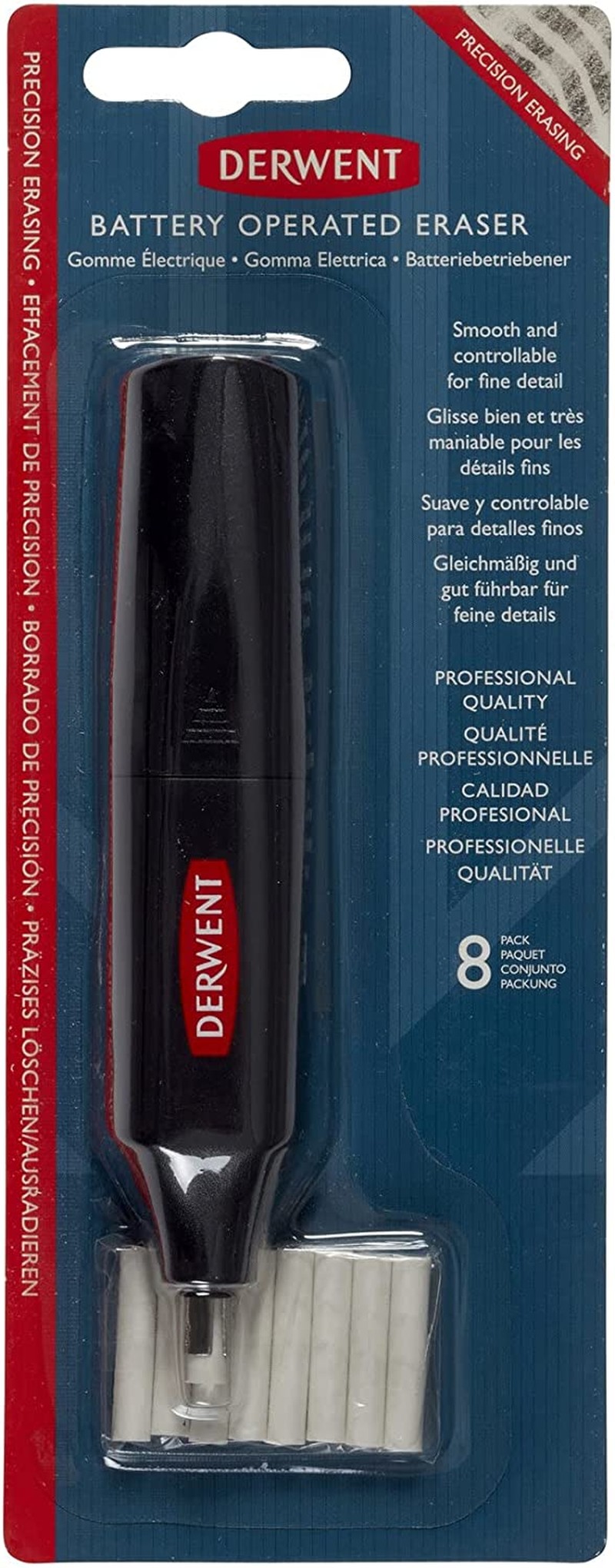 Derwent Battery Operated Eraser Pen, Includes 8 Replacement Erasers, Suitable for Graphite, Coloured and Pastel Pencils, Professional Quality