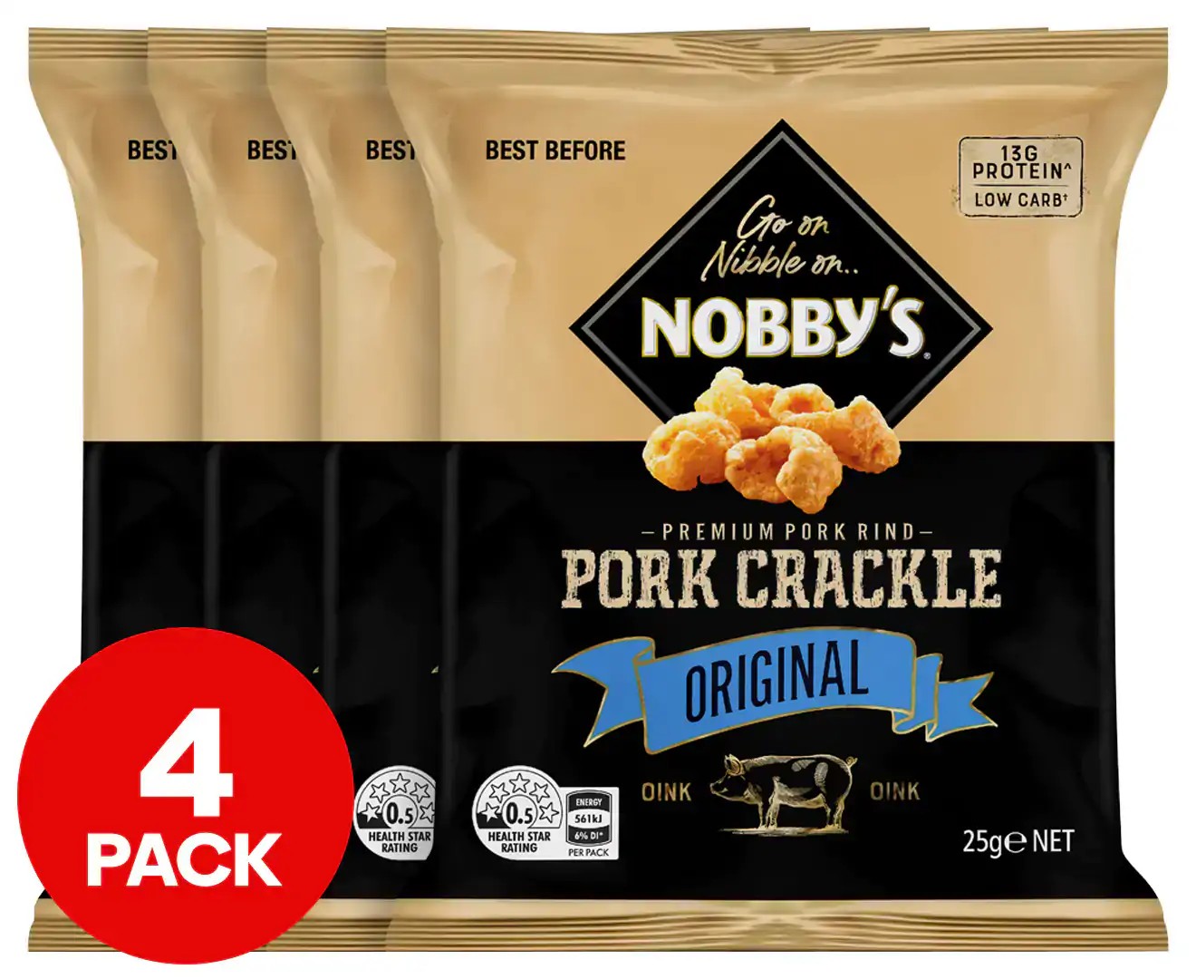 4 X Nobby’S Pork Crackle Original 25G