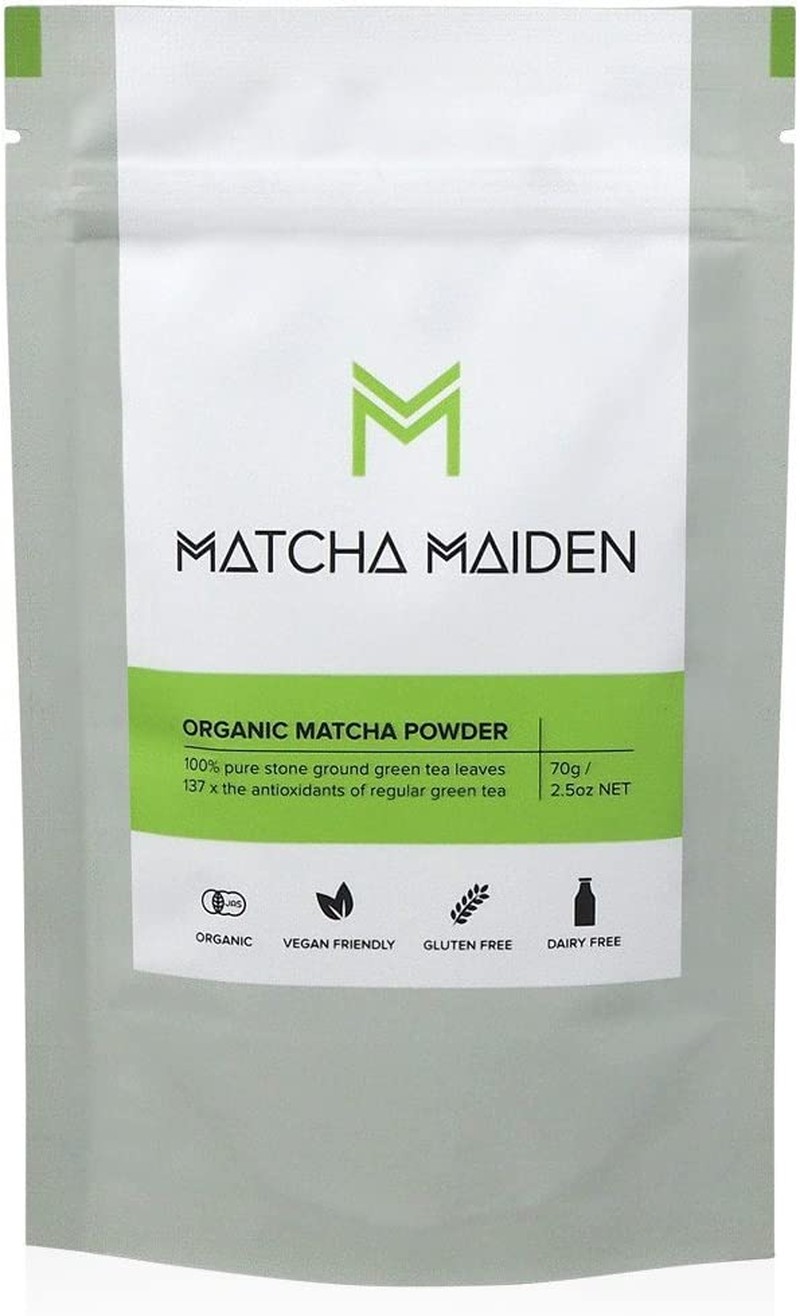 Matcha Maiden Organic Matcha Powder – 70G. Organic Japanese Matcha Made from 100% Pure Stone Ground Green Tea Leaves