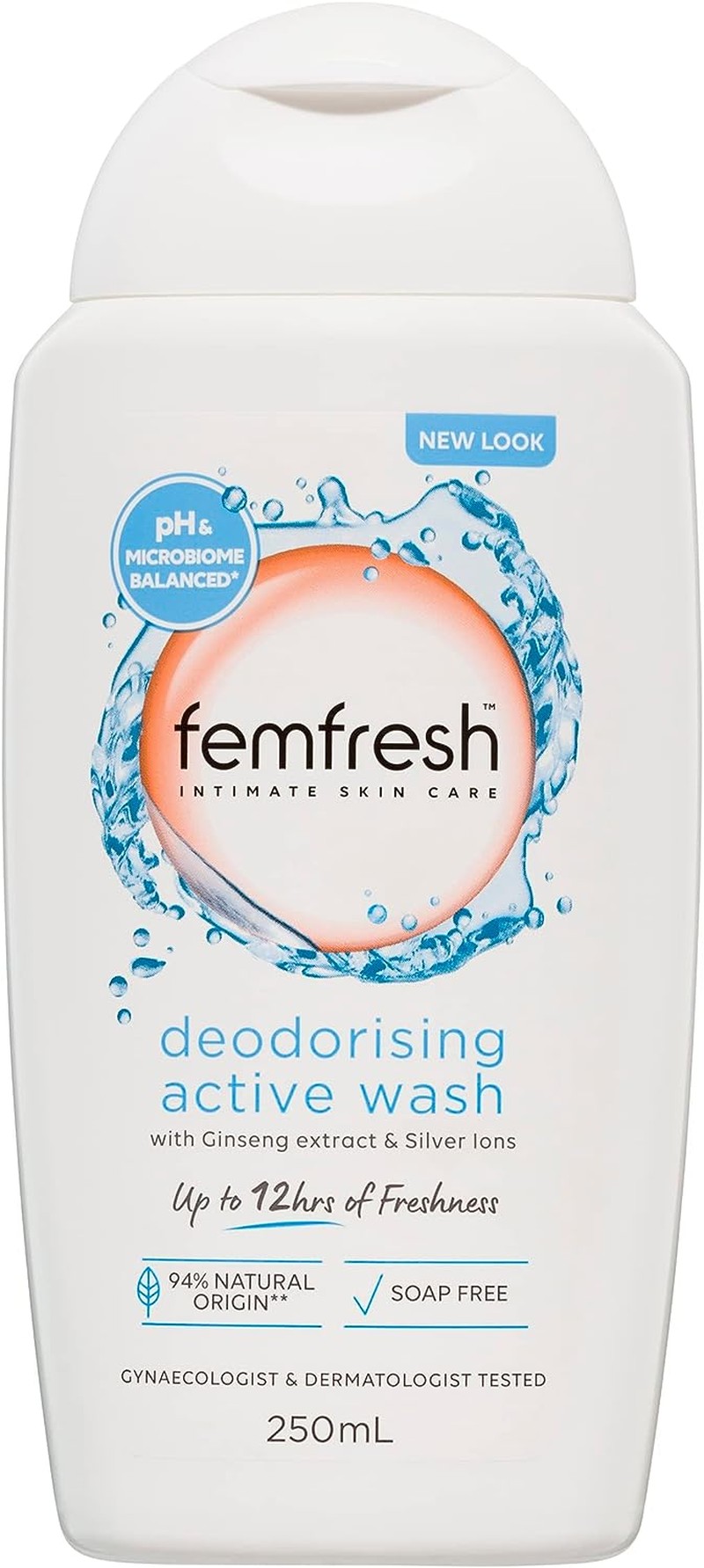 Femfresh Deodorising Wash – with Ginseng Extract & Silver Ions – 12 Hours of Freshness – Ph & Microbiome Balanced – 94% Natural Origin Ingredients – Hypoallergenic & Soap Free – Feminine Wash – 250Ml