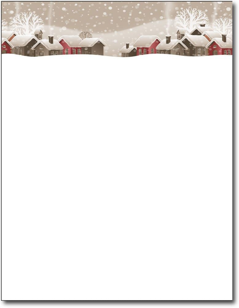 Snowy Winter Village Holiday Letterhead – 80 Sheets