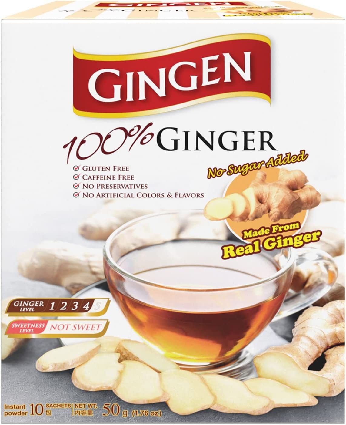 Gingen 100% Instant Ginger Tea 5 G (Pack of 10 Sachets)