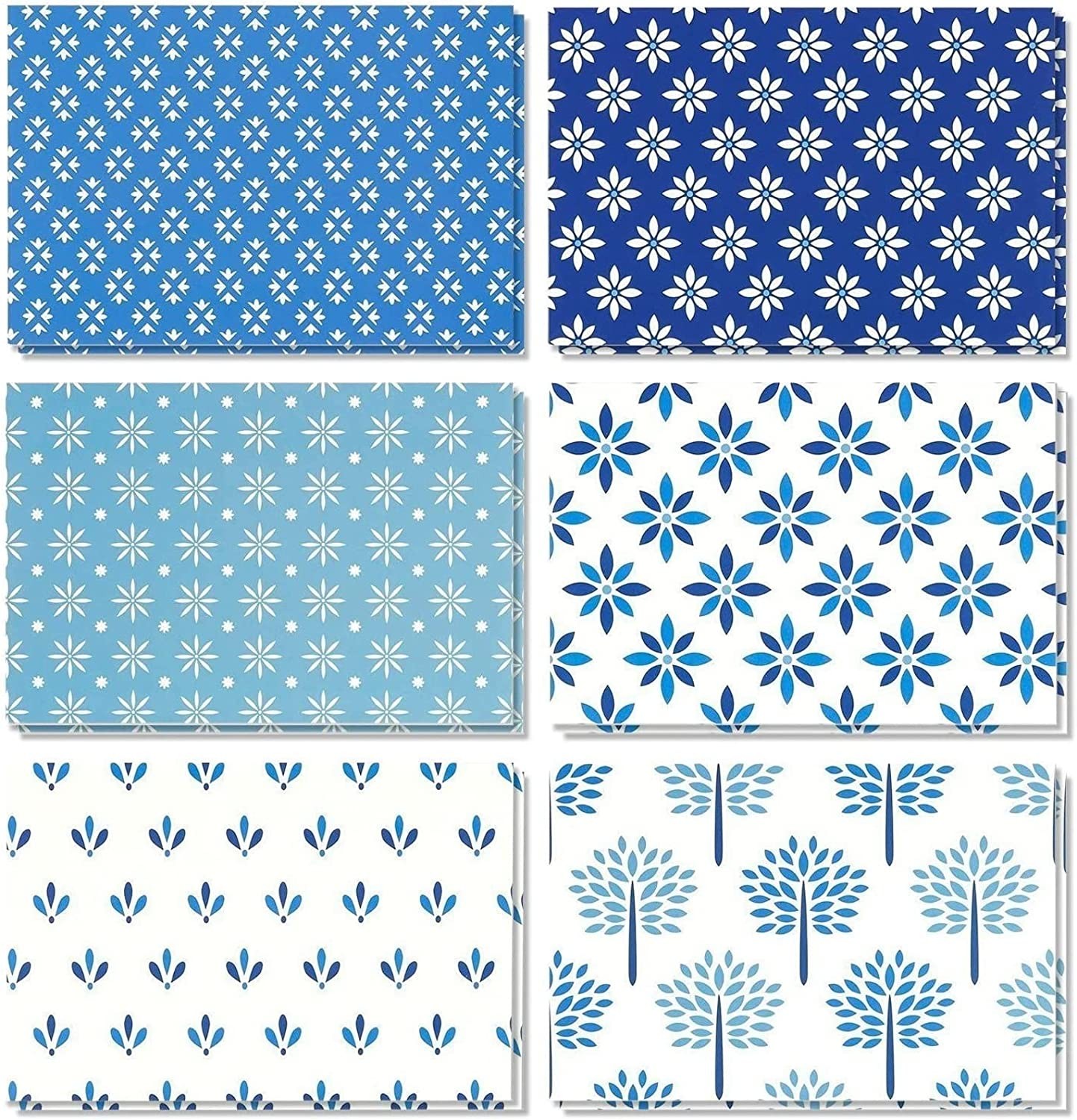 48 Pack All Occasion Assorted Blank Note Cards Greeting Card Bulk Box Set – Shades of Blue Floral Foliage Designs – Notecards with Envelopes Included 4 X 6 Inches