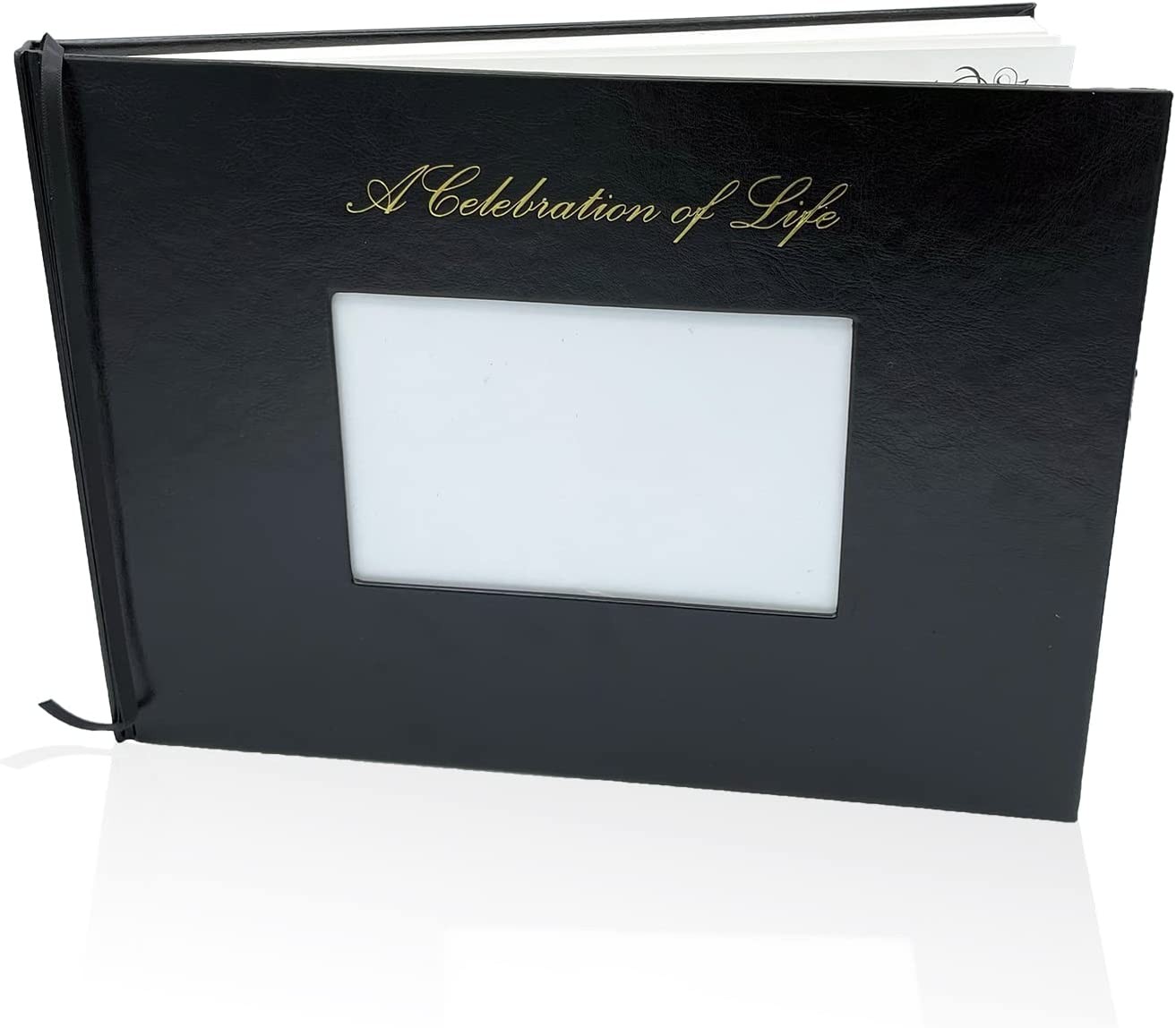 LIFETOO a Celebration of Life Leather Hardcover Funeral Guest Book with Gold Engraving – Memorial Guest Book for Sign in – 120 Pages, Space for Name, Address, Prayers & Memories