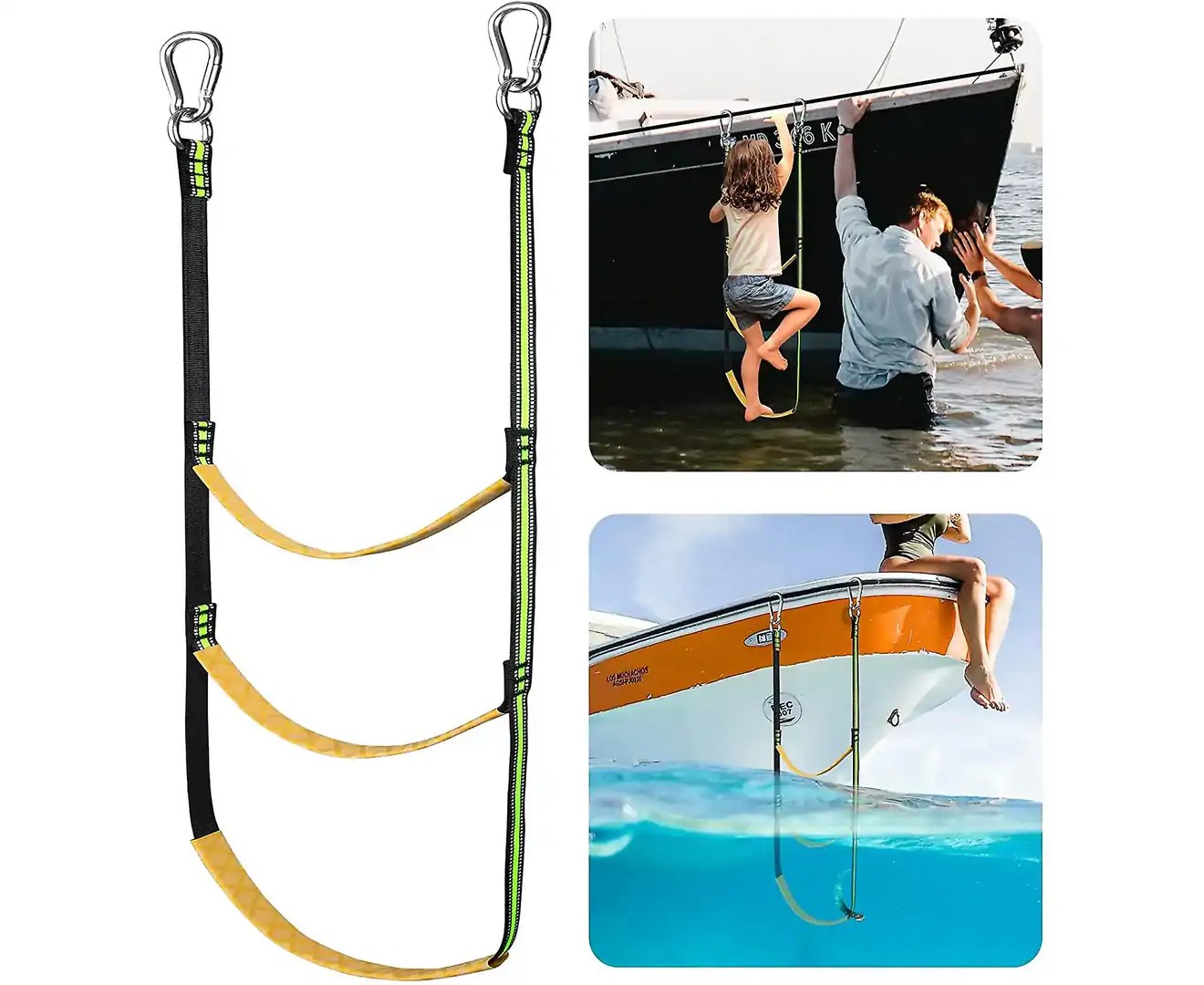 Boat Rope Ladder, Portable Boat Rope Ladder Extension Fishing Rope Ladder for Inflatable Boat, Kayak – Yellow – Yellow