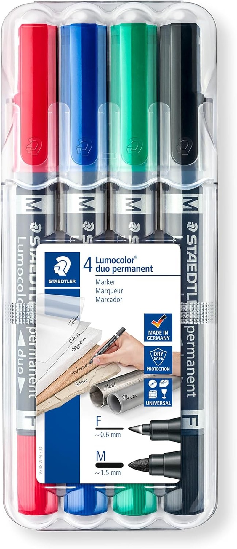 Staedtler Lumocolor Double Ended Permanent Markers with Two Bullet Tips, Assorted (Pack of 4)