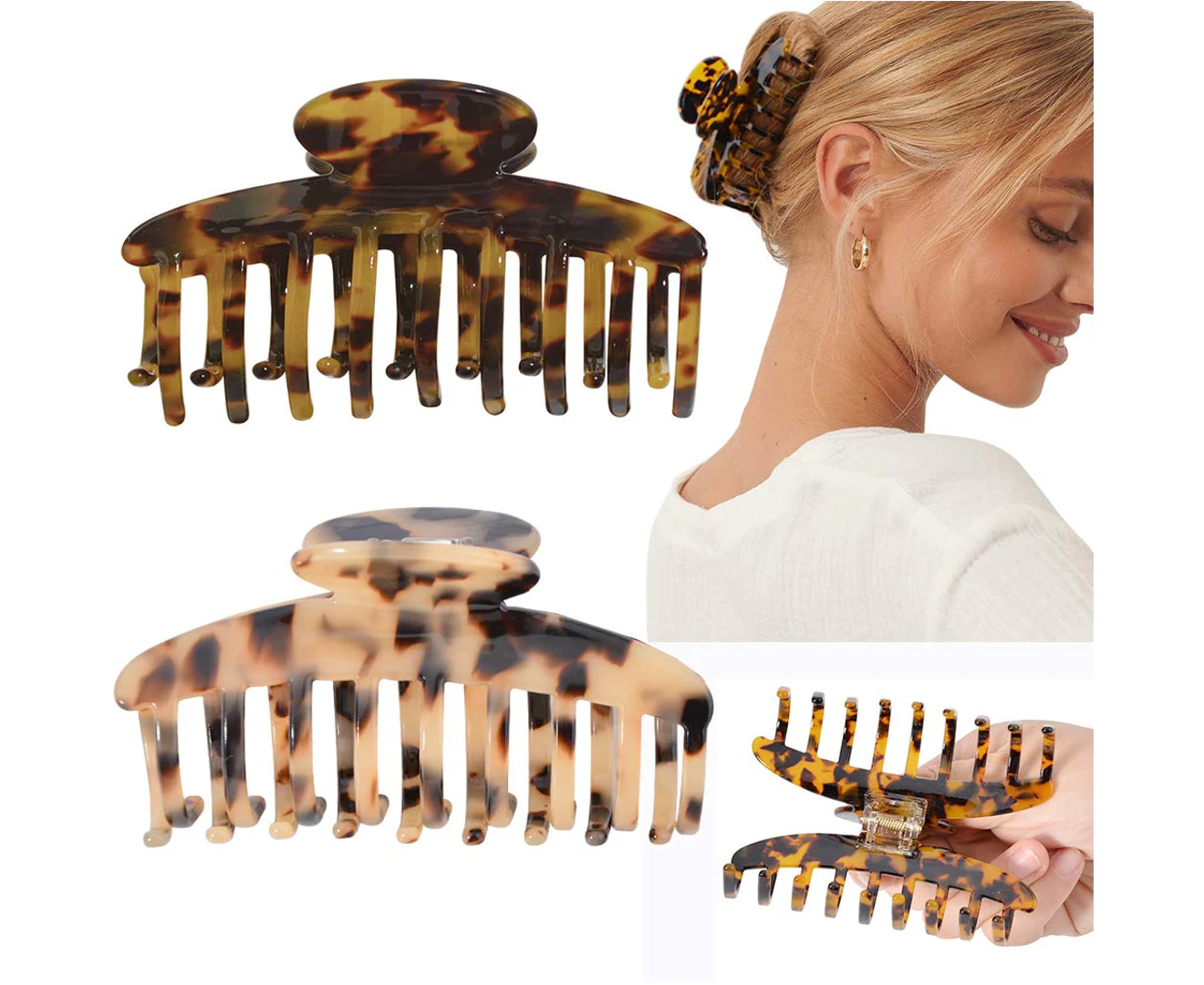 2Pcs Big Claw Hair Clips 3.8 Inch Tortoise Banana Hair Clips for Women Girls Thin Hair French Design Celluloid Leopard Print Strong Hold Hair Clips for Thi