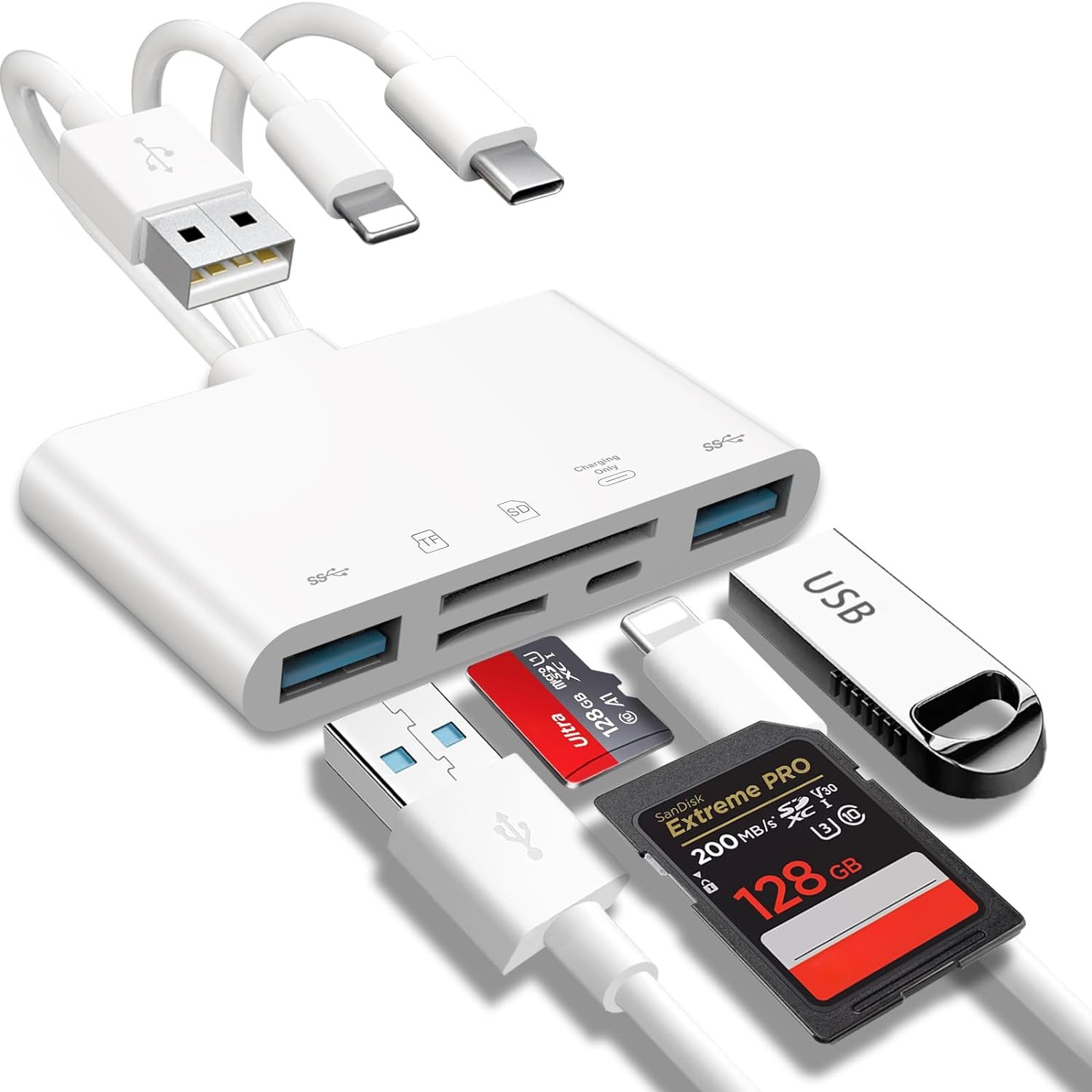 5-In-1 Memory Card Reader, USB OTG Adapter & SD Card Reader for Iphone/Ipad, USB C and USB a Devices with Micro SD & SD Card Slots, Supports Sd/Micro SD/SDHC/SDXC/MMC