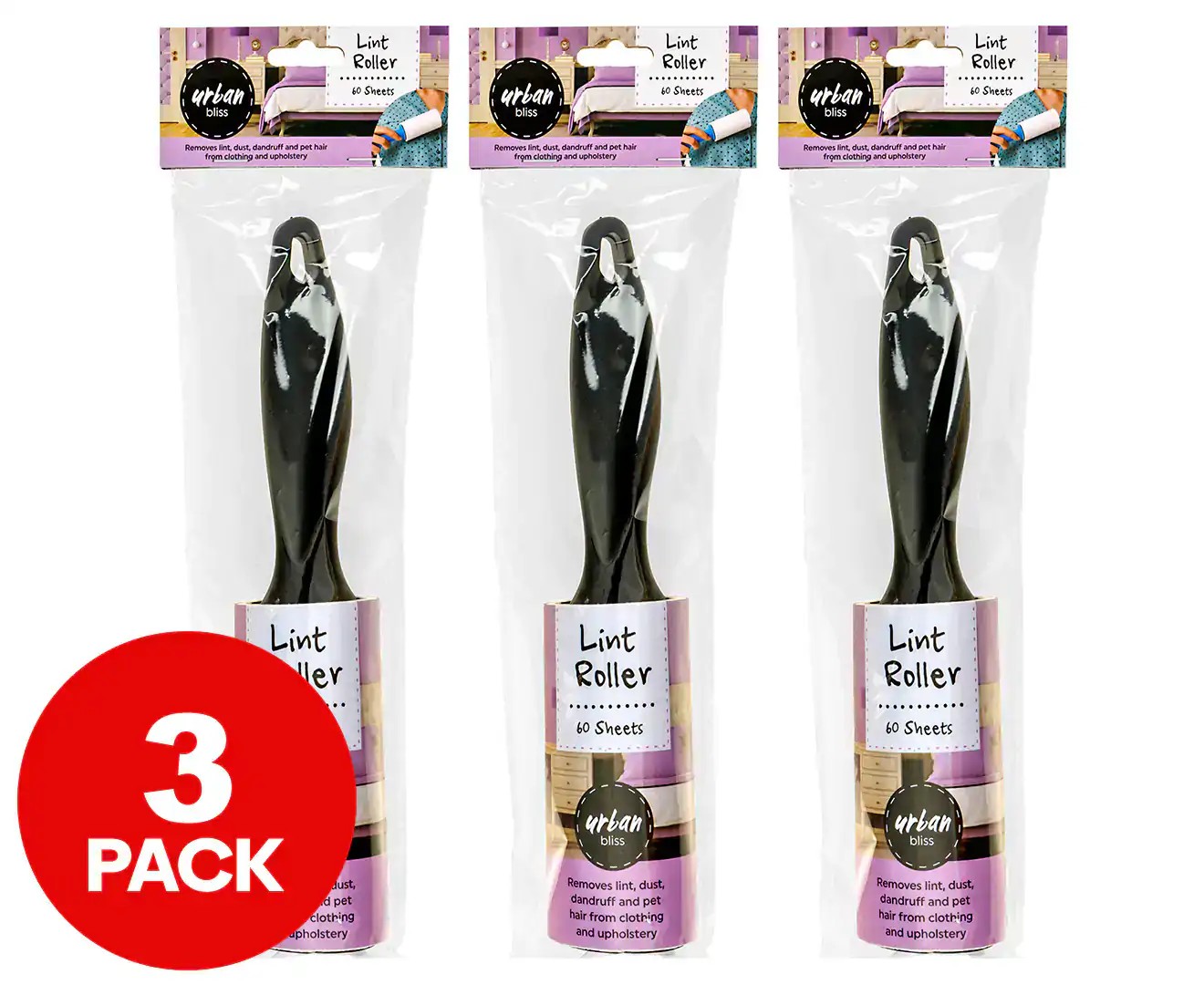 3 X Urban Bliss Lint Roller 60 Sheets