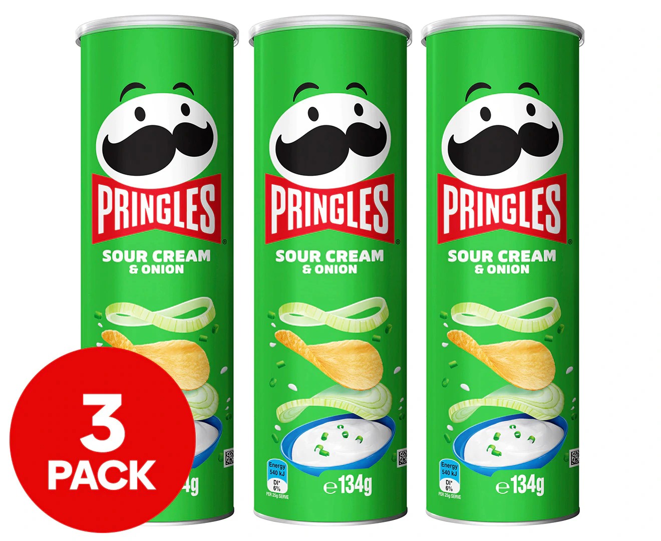 3 X Pringles Potato Chips Sour Cream & Onion 134G