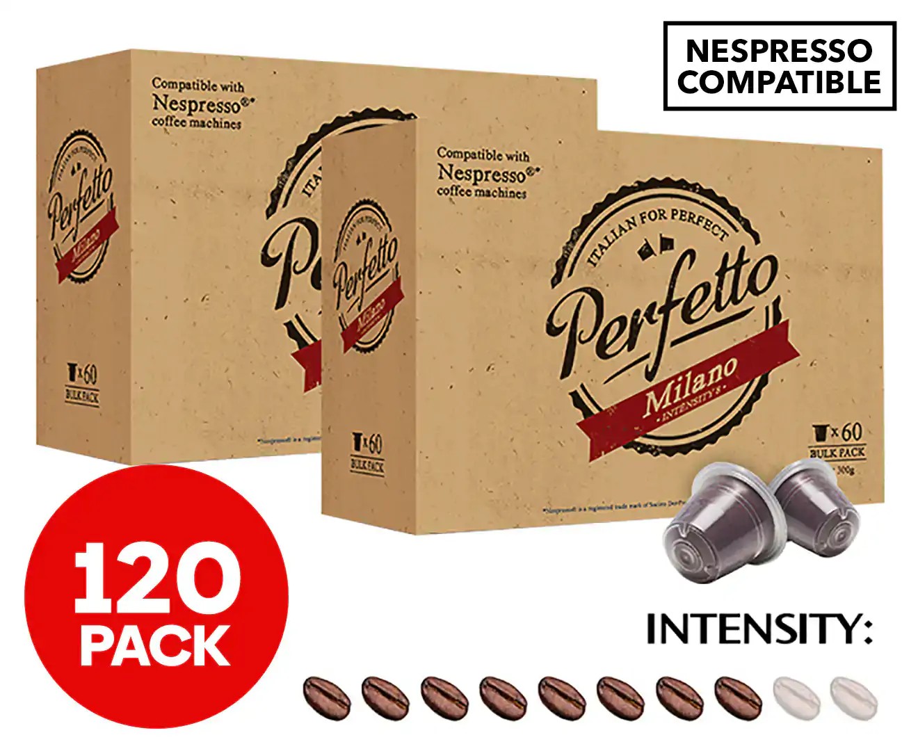 2 X Perfetto Milano Nespresso Compatible Coffee Capsules 60Pk