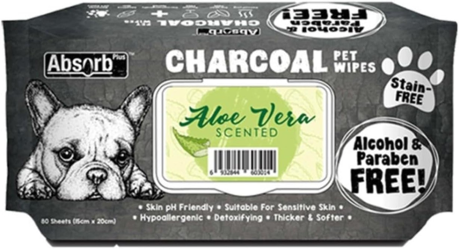 Absorb plus Charcoal Pet Wipes 80 Sheets, Aloe Vera