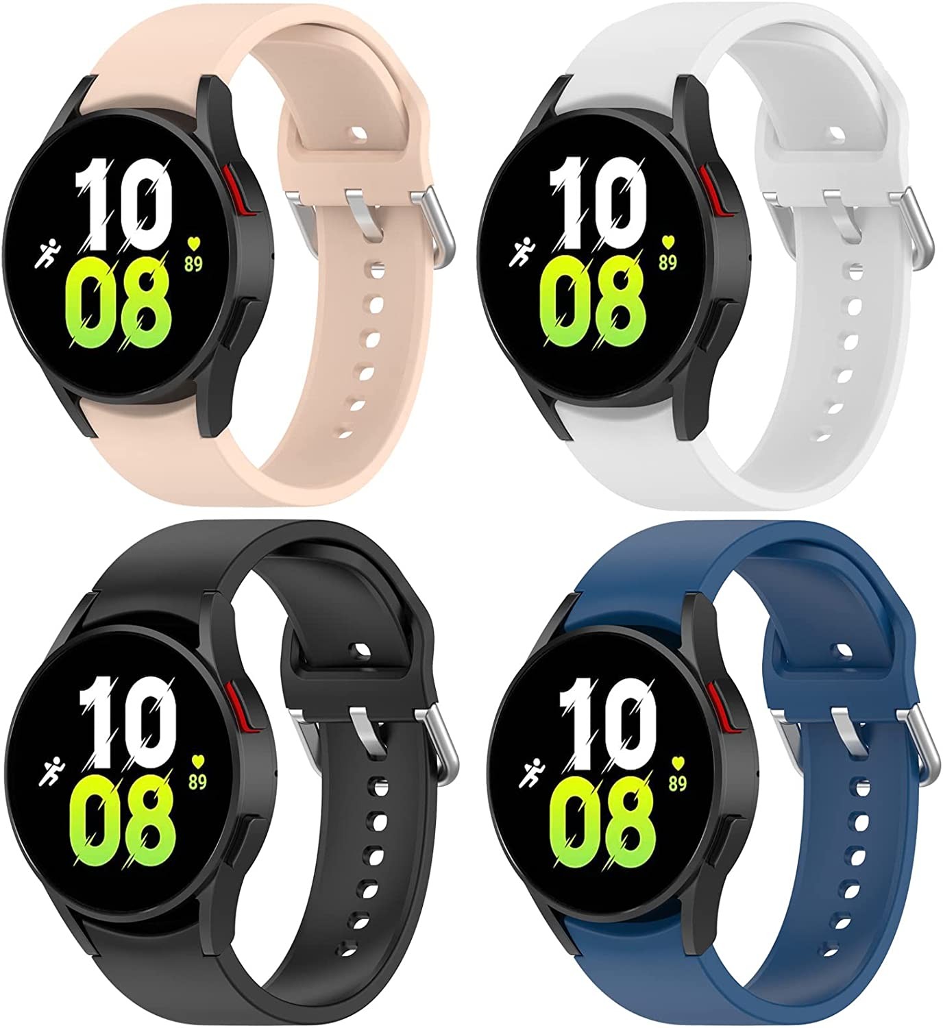 [4 Pack] Bands Compatible with Samsung Galaxy Watch 6/ Watch 5/ Watch 4 Band 40Mm 44Mm, Pro 45Mm, Classic Band 43Mm 47Mm 42Mm 46Mm, Adjustable Silicone Sport Strap Replacement Band for Galaxy Watch 6/5/4 Women Men