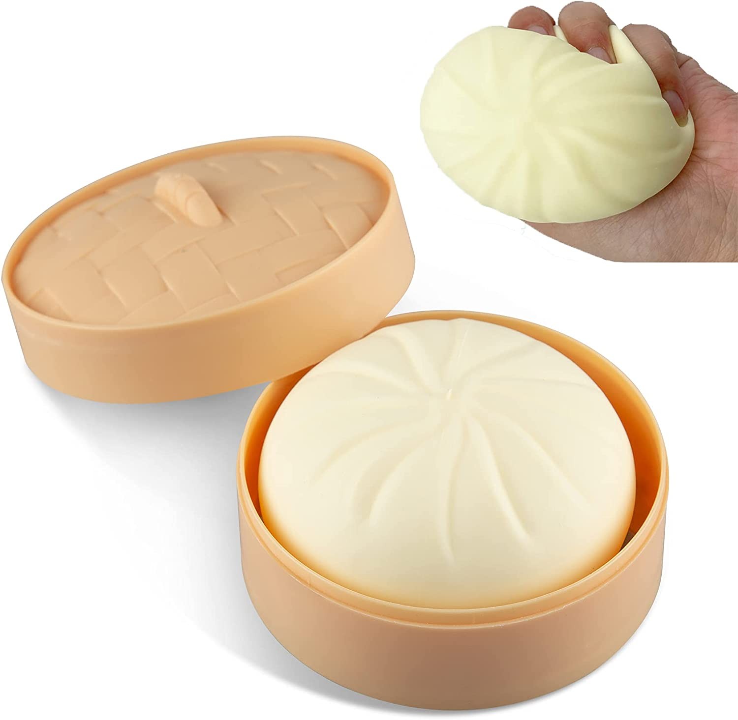 Holgosiu Dumpling Squishy Stress Ball Fidget Toy Dough Ball Squishy Bun Squeeze Ball Anxiety Relief Adult Squishy Toy Bun in Steamer Squishy Dumpling Fidget Sensory Toy anti Stress ADHD ADD