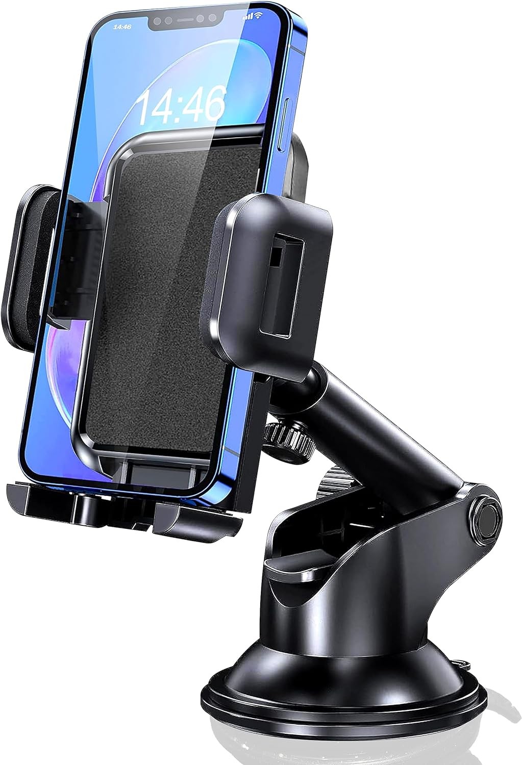 GVTECH Car Phone Holder Mount, Dashboard Windscreen Car Phone Mount, Universal Car Cradle 360° Rotatable Extendable Arm One Button Release Stand for Iphone 15 14 13 12 11 Pro Max XS 8 7, Samsung