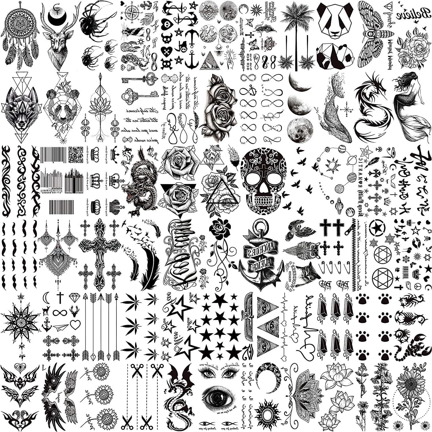 Temporary Tattoos Fake Tattoo Stickers Face Neck Arm Children Tattoo Temporary Flower Star Tattoo Boys Girl Tattoos,Black Temporary Tattoos Waterproof Fake Tattoo Stickers,Tiny Temporary Tattoos