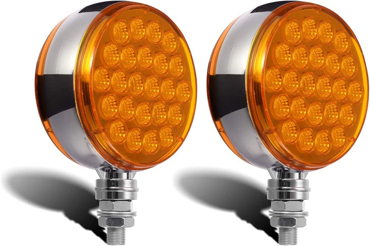 Partsam 2Pcs round Double Face Amber 48LED Pedestal Fender Rear Turn Signal Parking Lights Post Mount, Dual-Face Led Marker Trailer Lights Replacement for Kenworth/Peterbilt/Freightliner Trucks