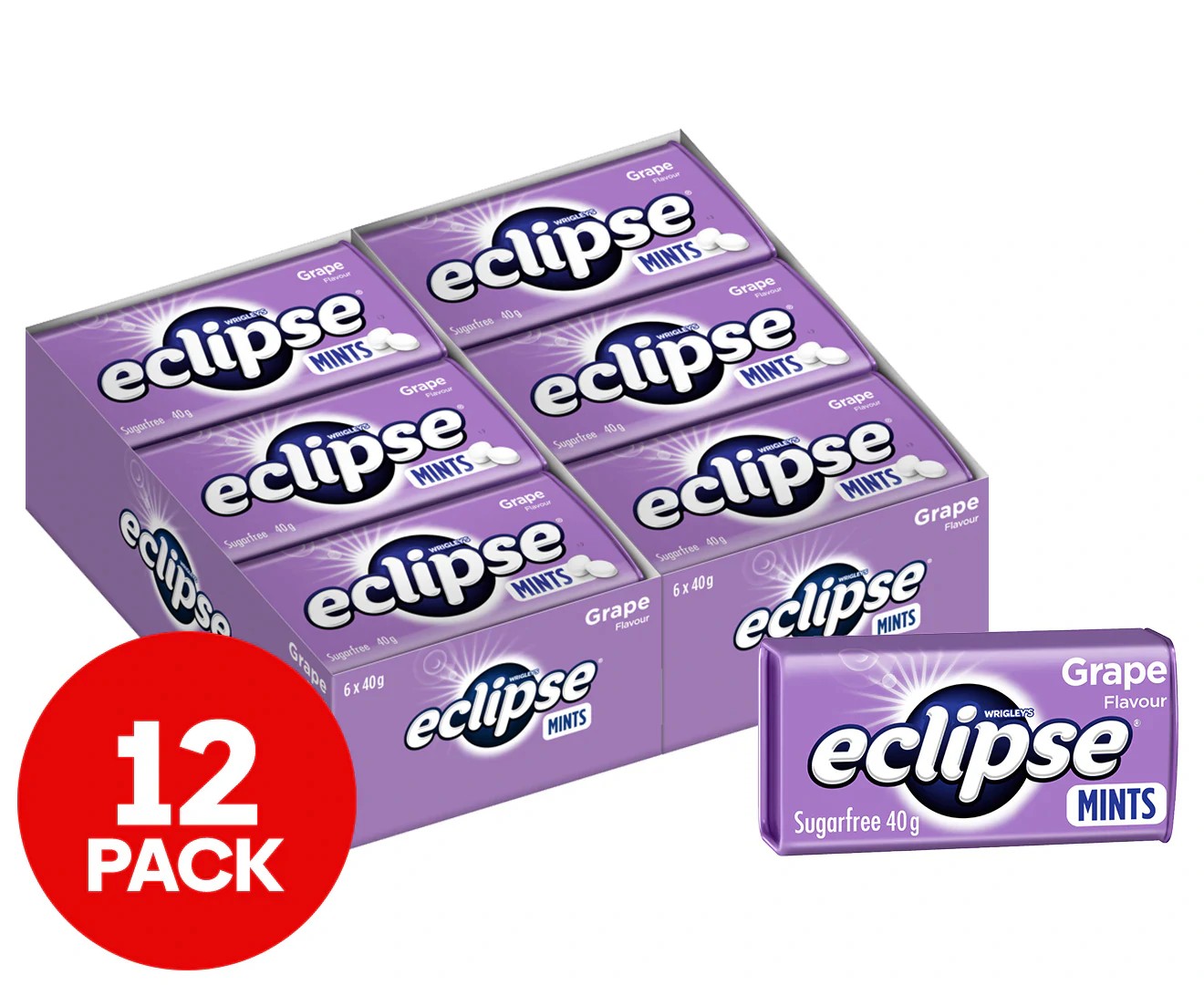 12 X Eclipse Sugarfree Mints Tin Grape 40G