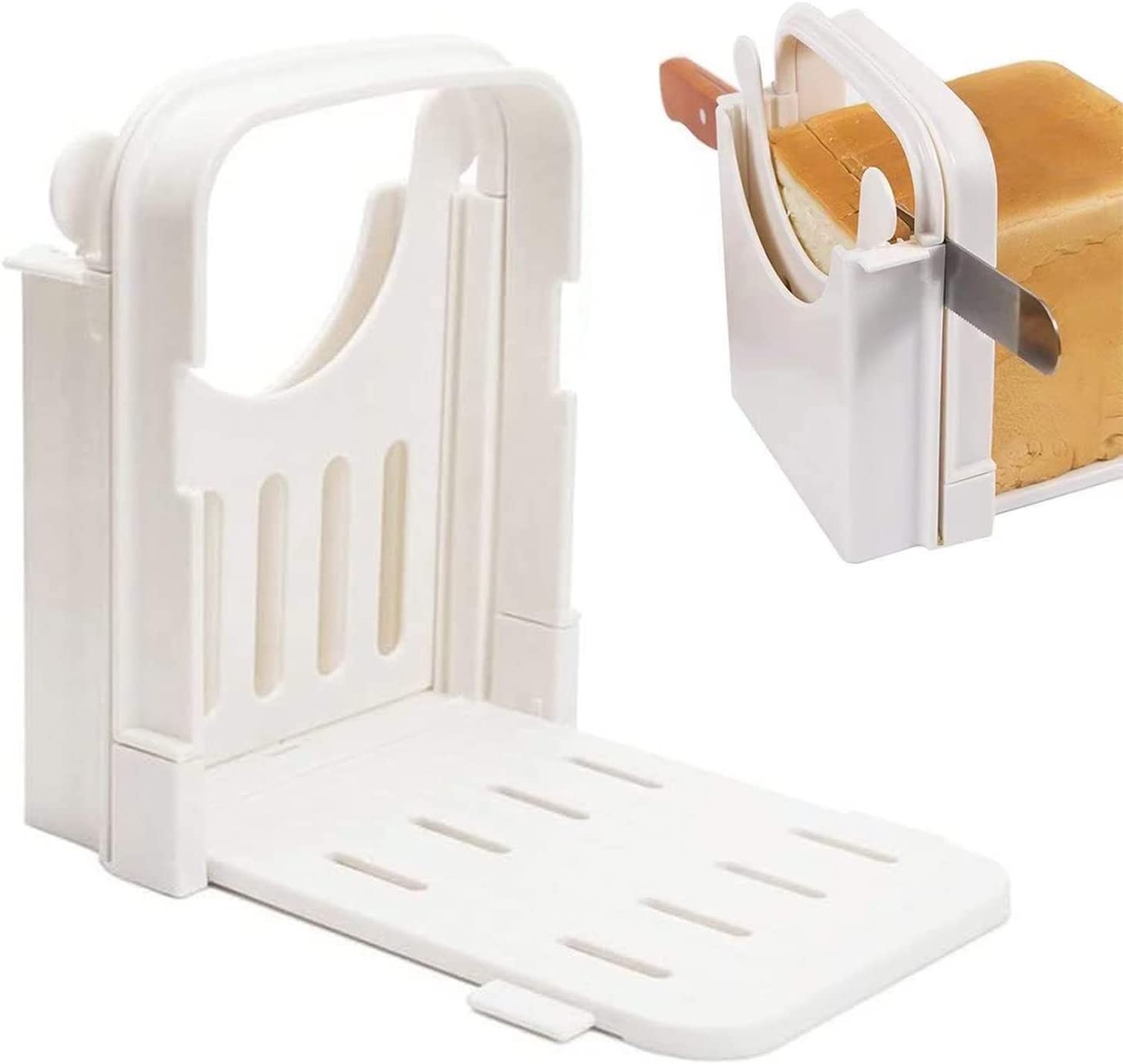 Taicols Bread Slicer, Folding and Adjustable Toast Loaf Slicing Machine, Plastic Bread Cutting Guide Tools, Handed Bread Slicer Cutting Tool Homemade Sandwich Maker Bread Kitchen Baking Tool(White)