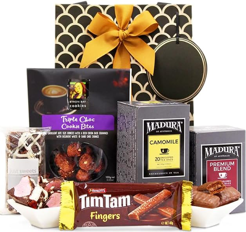 Tea Lover Gift Hamper with Premium Teas, Salted Caramel Bites & Rocky Road – Sweet & Dessert Hamper for Tea Parties, Birthdays, Christmas, Easter, Anniversaries, Weddings