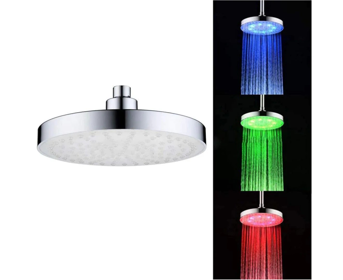 Multiple Colors Changing LED Shower Head Bathroom Rainfall Shower Heads Waterfall Shower Head 8 Inch Round/Square Temperature Control