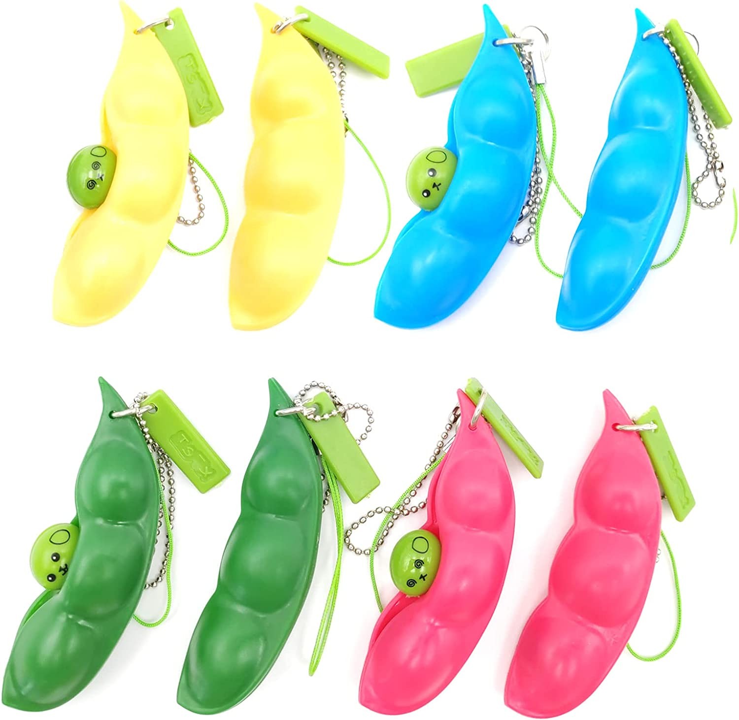 Volscity 8 Pack Peapod Fidget Toy ,Sensory Bean Squeeze-A-Bean,Soybean Stress Relieving Chain Toys,Edamame Keychain,Pea Keychain Soybean Gift for Children and Adults Release Stress (8 Pack Colourful)