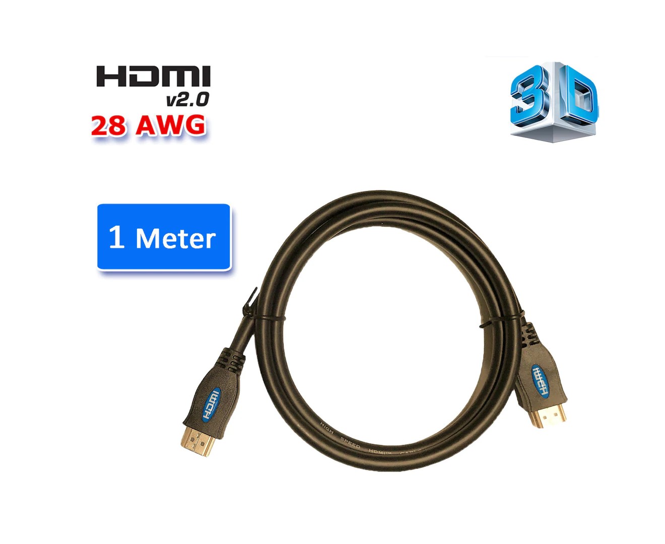 HDMI 2.0 High Speed Cable 1M Gold Plated Connectors Ethernet ARC HD 1080P 3D Cinema plus 28AWG 4K 60Hz HDCP