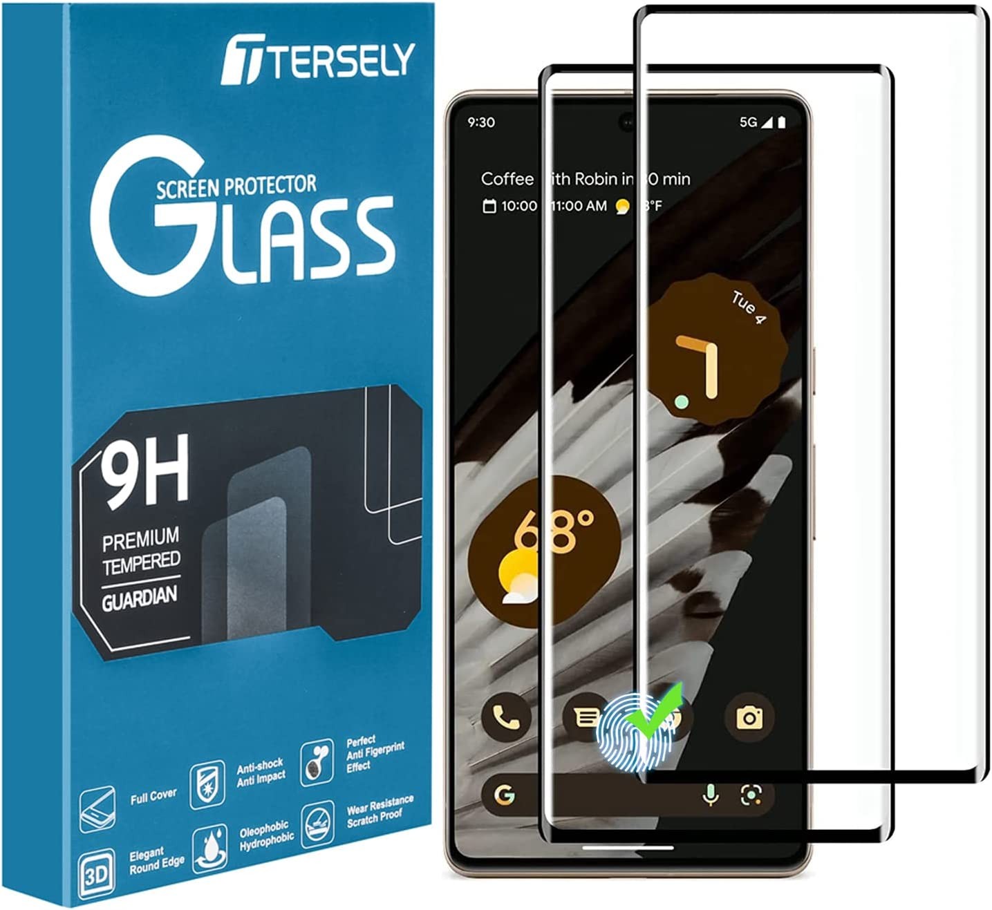 T Tersely [2 Pack] Tempered Glass Screen Protector for Google Pixel 7 Pro (6.7 Inch), Support Fingerprint Unlock Full Cover Protector Curved for Google Pixel 7 Pro [Easy Installation] [Bubble Free]