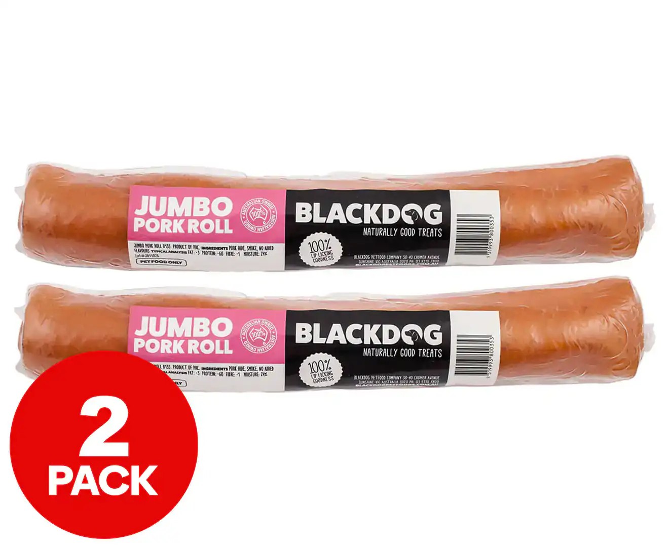 2 X Blackdog Jumbo Pork Roll Dog Treat