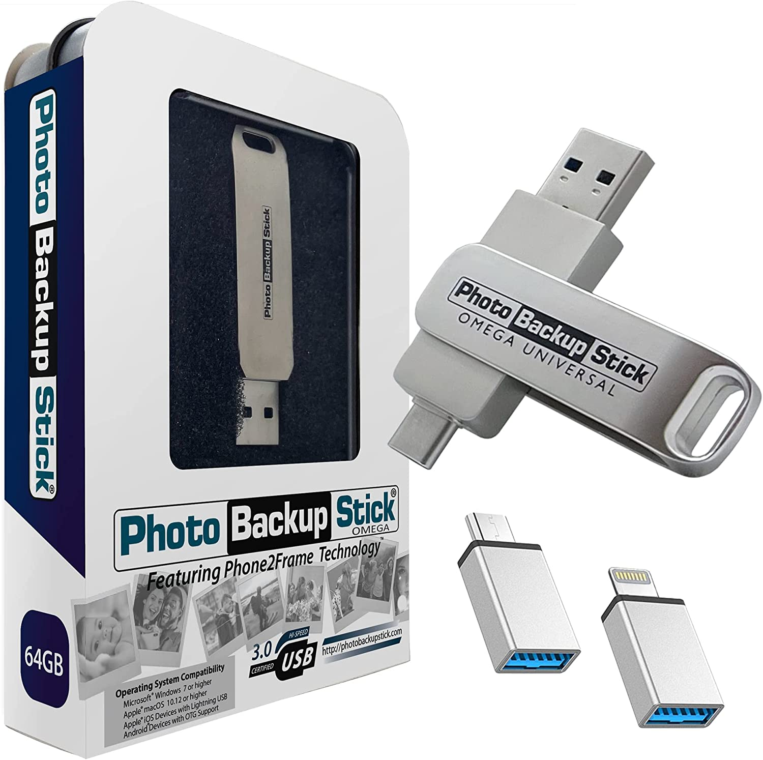 Photo Backup Stick Omega Universal Picture and Video Backup for Any Device  - Iphone, Android, Computer, Tablets (64GB) | eMEGA Australia