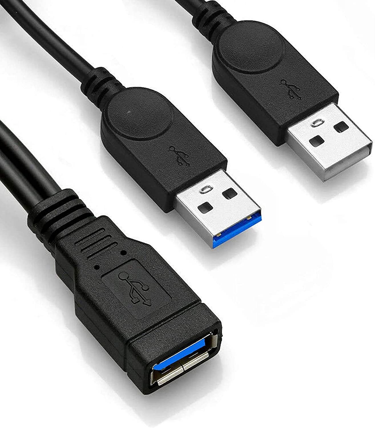 USB 3.0 Y Splitter Cable, Proxima Direct 1Feet USB 3.0 Type a Male to Dual USB Female 1 to 2 Y Splitter Sync Data Charger Cable Cord(One Side Only for Charging) (USB3.0 1F/2M)