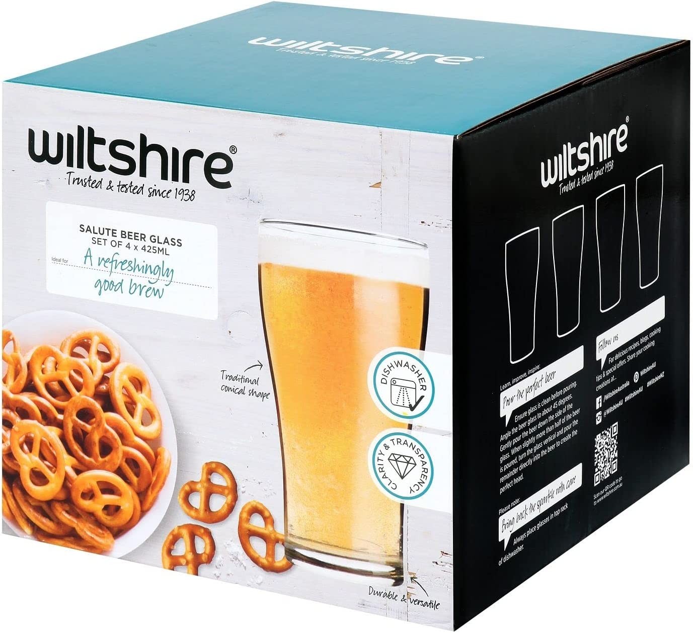 Wiltshire Salute Beer Glass 4 Pieces Pack, 425 Ml Capacity, Clear