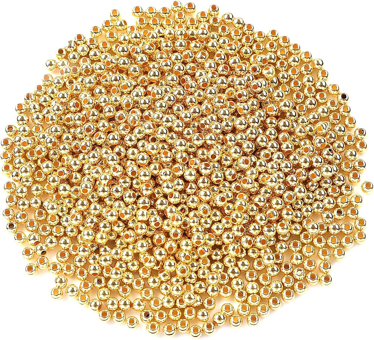 1200Pcs 4Mm Smooth round Beads Gold Spacer Loose Ball Beads for Bracelet Jewelry Making Craft