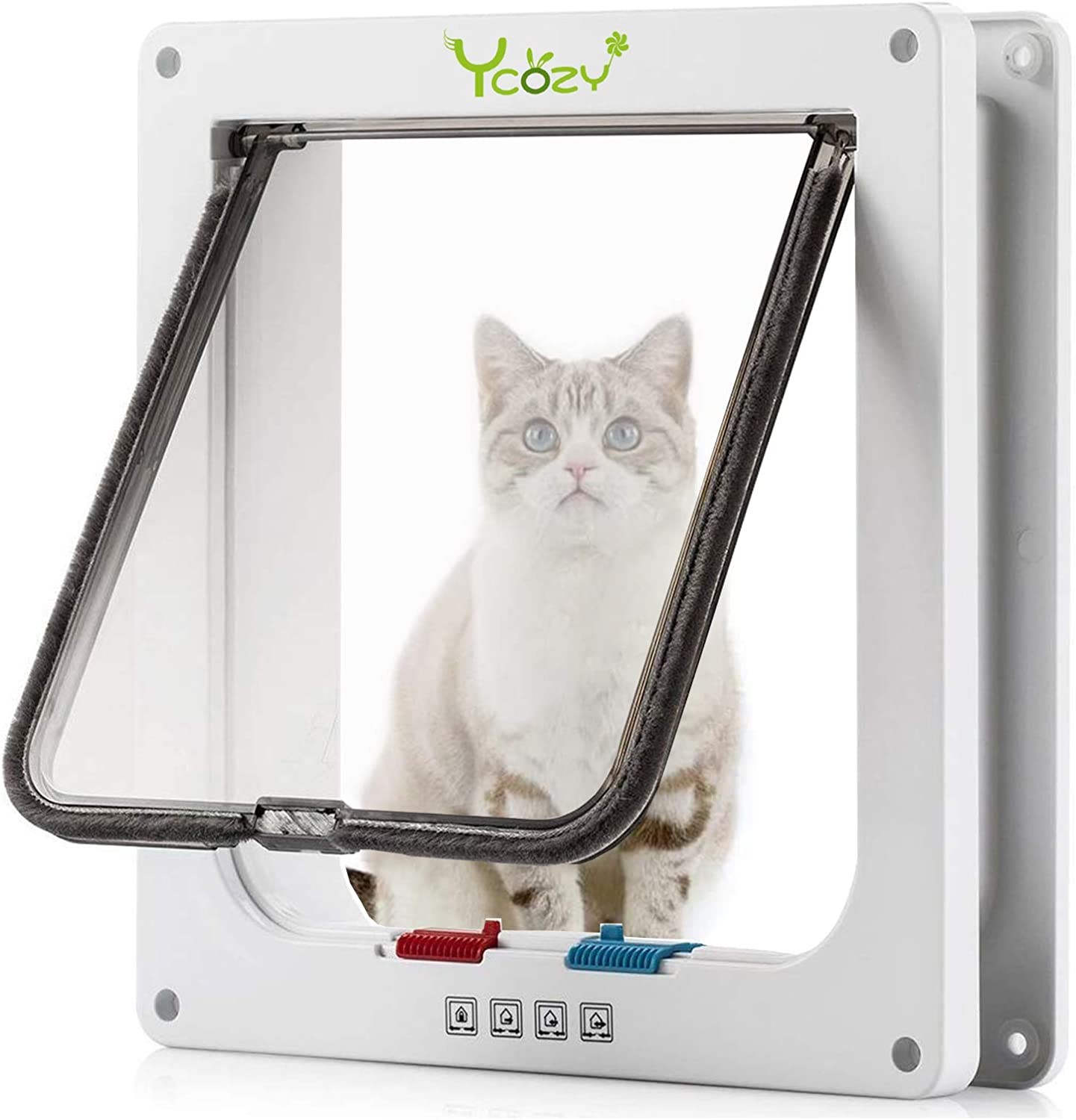 Ycozy Large Cat Doors (Outer Size 9.8″ X 9.3″) 4-Way Locking Indoor Pet Door for Interior Exterior Doors, Weatherproof Cat Flap for Kittens & Doggies Easily Install on Door/Wall/Window