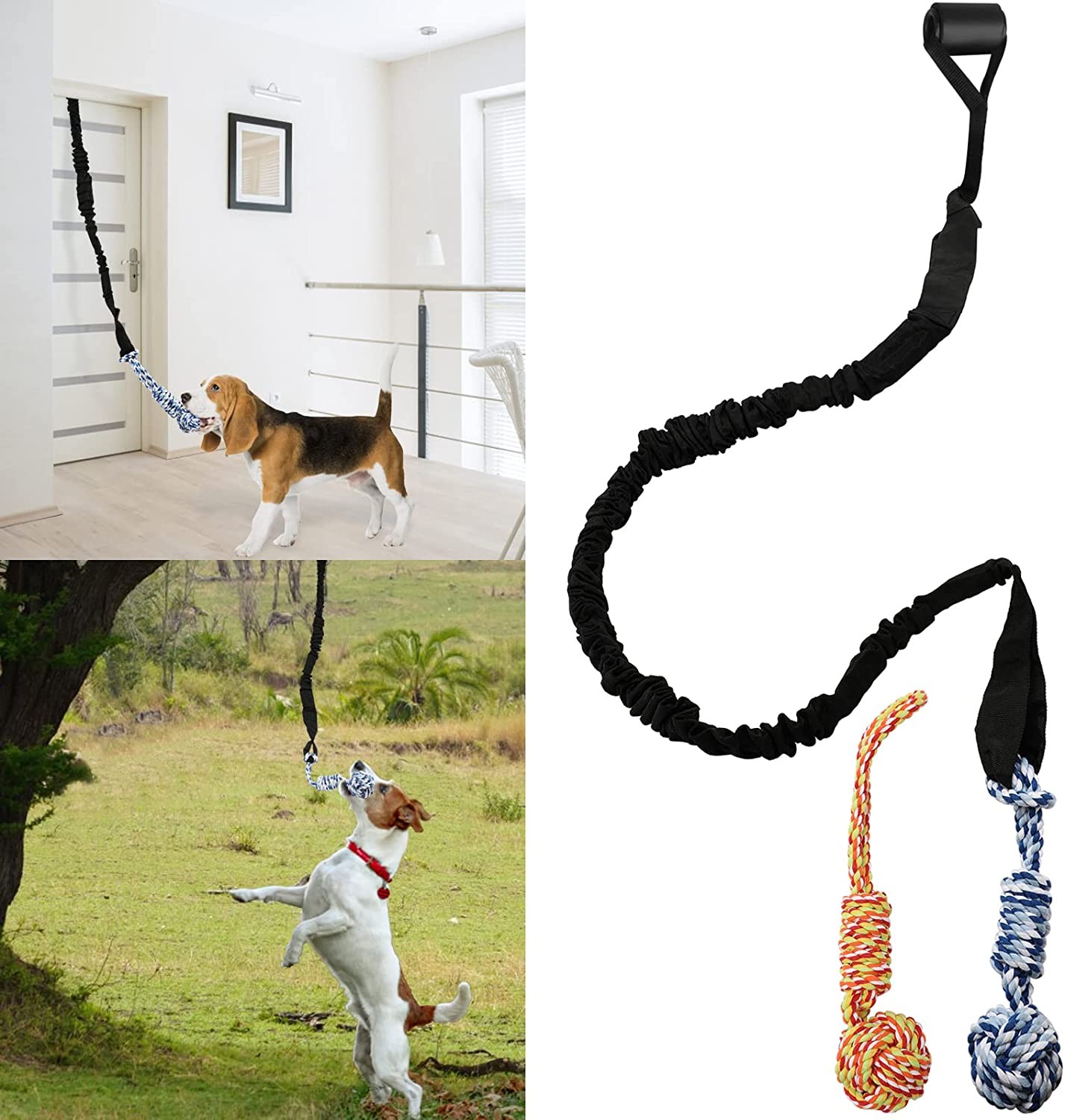 Spring Pole Dog Rope Toys Outdoor Dog Tug of War Toy for Pitbull Medium to Large Dogs Outdoor Bungee Hanging Exercise Ropes Muscle Builder Dogs Interactive Toys (Dog Rope Toys)