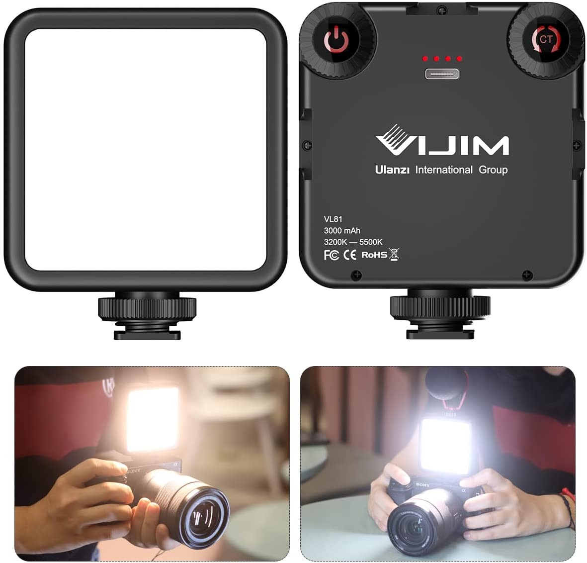 VL-81 LED Video Light W Softbox, Portable Light for Photography Cold Shoe On-Camera Video Lights CRI95+ 3200K-5600K Bi-Color 3000Mah Rechargeable Dimmable Vlog Light for DSLR Camera Gopro