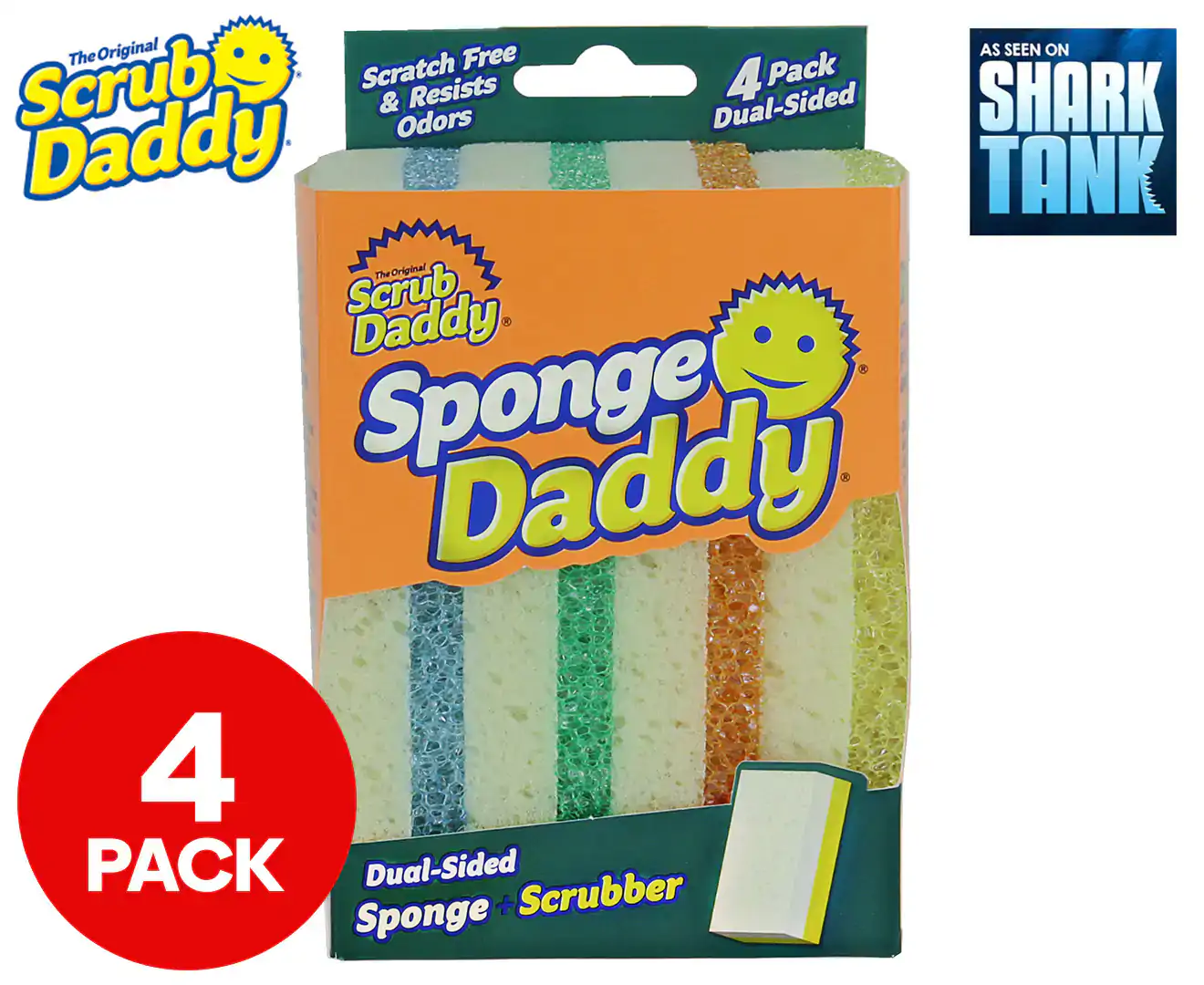 Sponge Daddy Dual-Sided Sponge + Scrubber 4-Pack