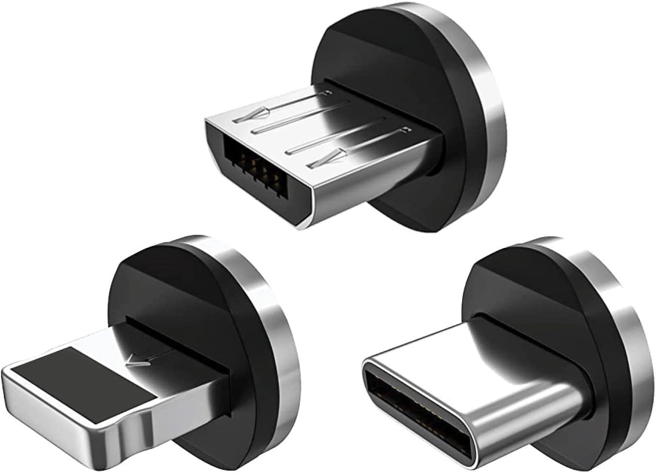 Statik Magnetic Connectors for Magnetic Charging Cable – 3-Pack USB-C, Micro USB and I-Product Magnetic Adapters for Magnetic Cable Chargers – Easily Snaps into Place & Compatible to All Devices