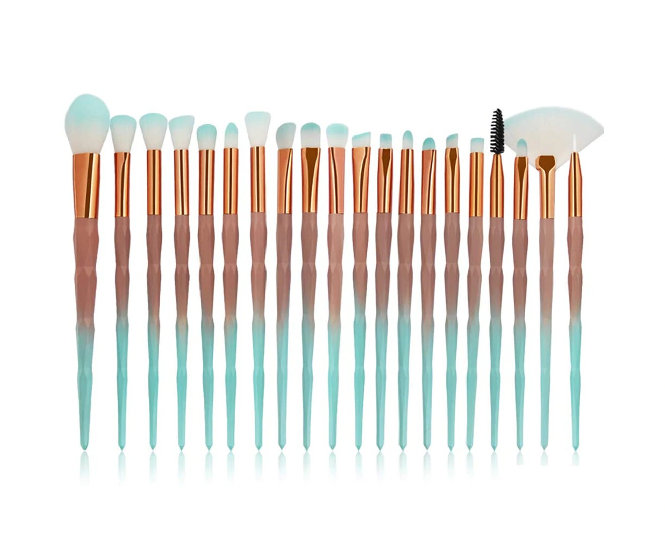 20Pcs Makeup Brush Set， Shiny Gold Diamond and Foundation Powder Cream Eyeliner Blush Brush Kits (Green)