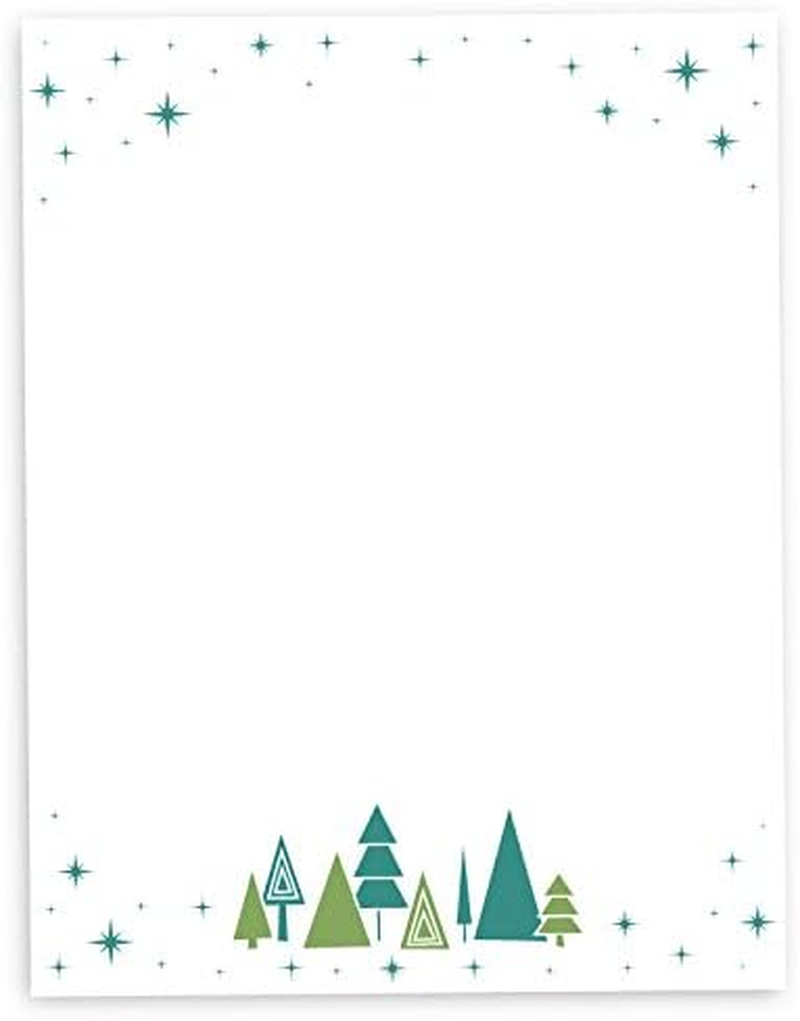 Pine Trees & Stars Christmas Holiday Stationary – 40 Sheets – Made on Premium Stock