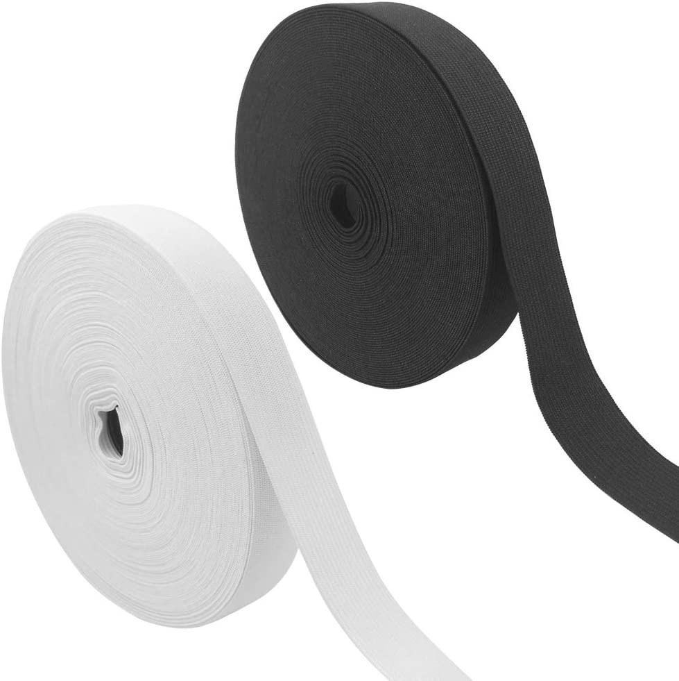 Pack of 2 Knit Elastic Spool 1 Inch Wide, Findtop Heavy Stretch High Elasticity Knit Elastic Band 10 Yard, Black & White