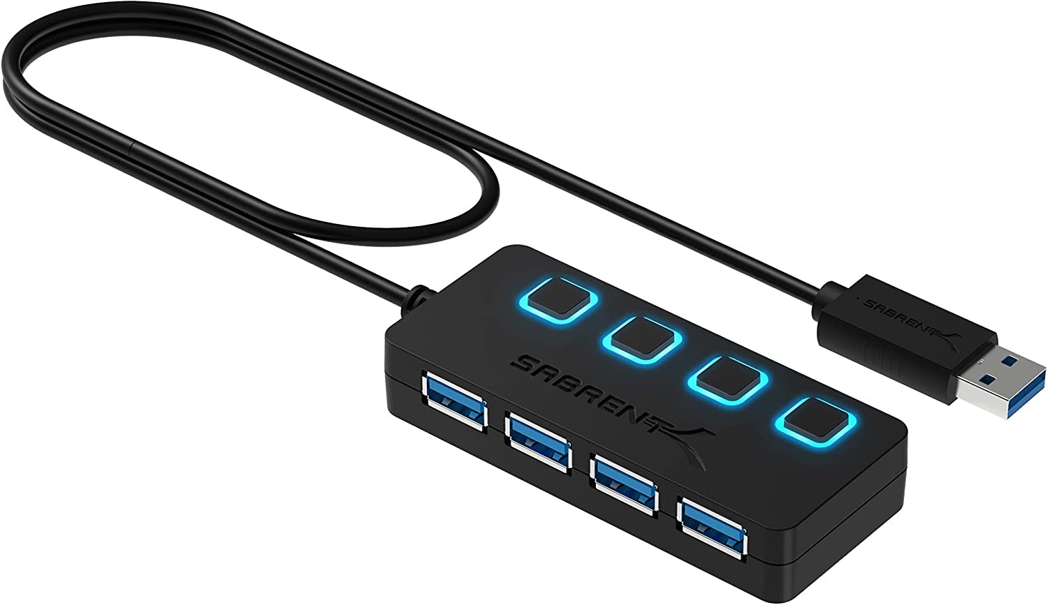 SABRENT 4-Port USB 3.0 Data Hub with Individual LED Power Switches | 2 Ft Cable | Slim & Portable | for Mac & PC (HB-UM43).