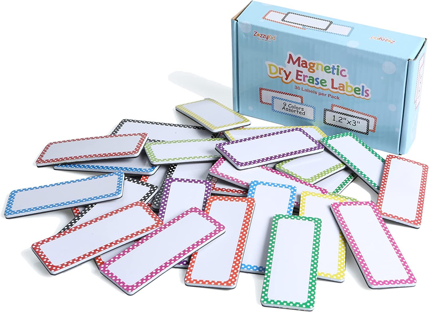 Magnetic Name Plates Dry Erase Labels: 36 Pcs 7.6 X 3Cm, 9 Colors, Office & School Supplies