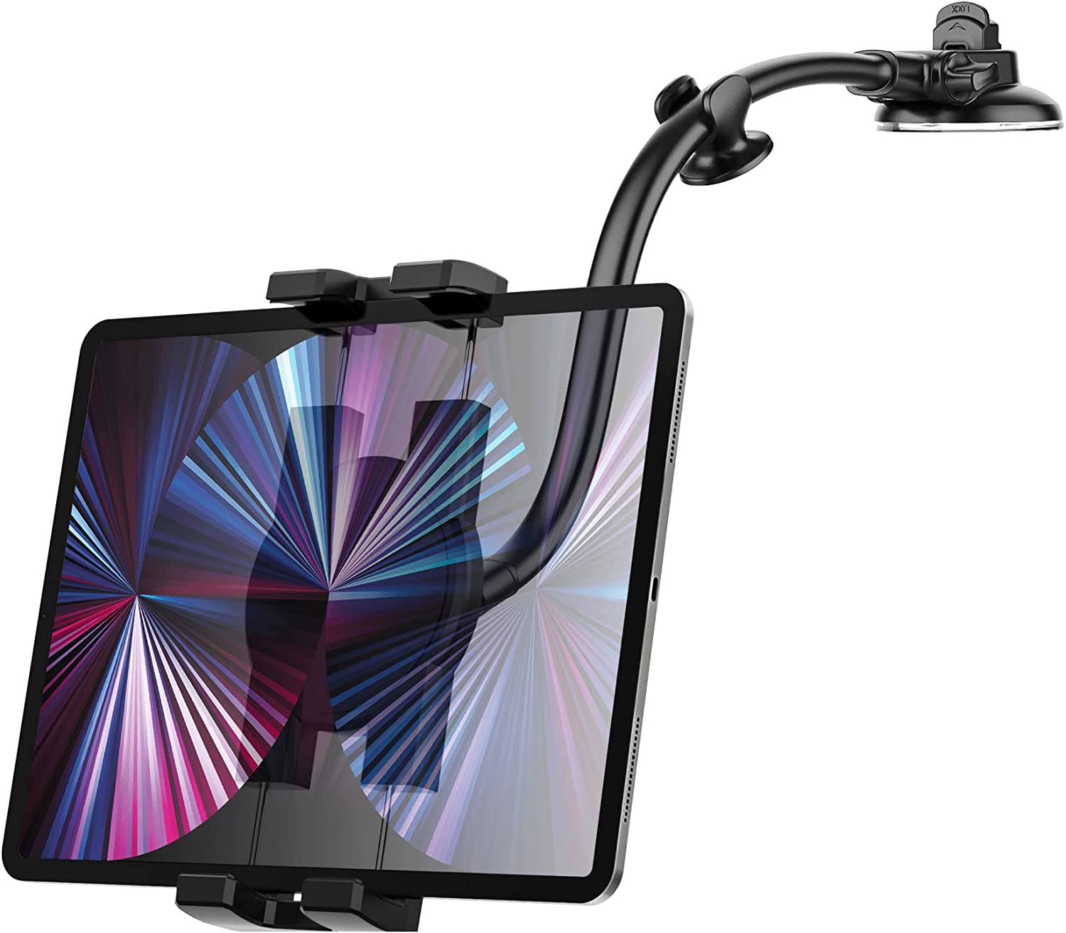 Car Dashboard Tablet Mount, Charchendo Car Dash Windshield Ipad Holder, Long Arm Gooseneck Stand with Strong Sticky Gel Suction Cup for Ipad Pro 11/ Air/Mini, Galaxy Tabs, More 4-13” Phone & Tablets