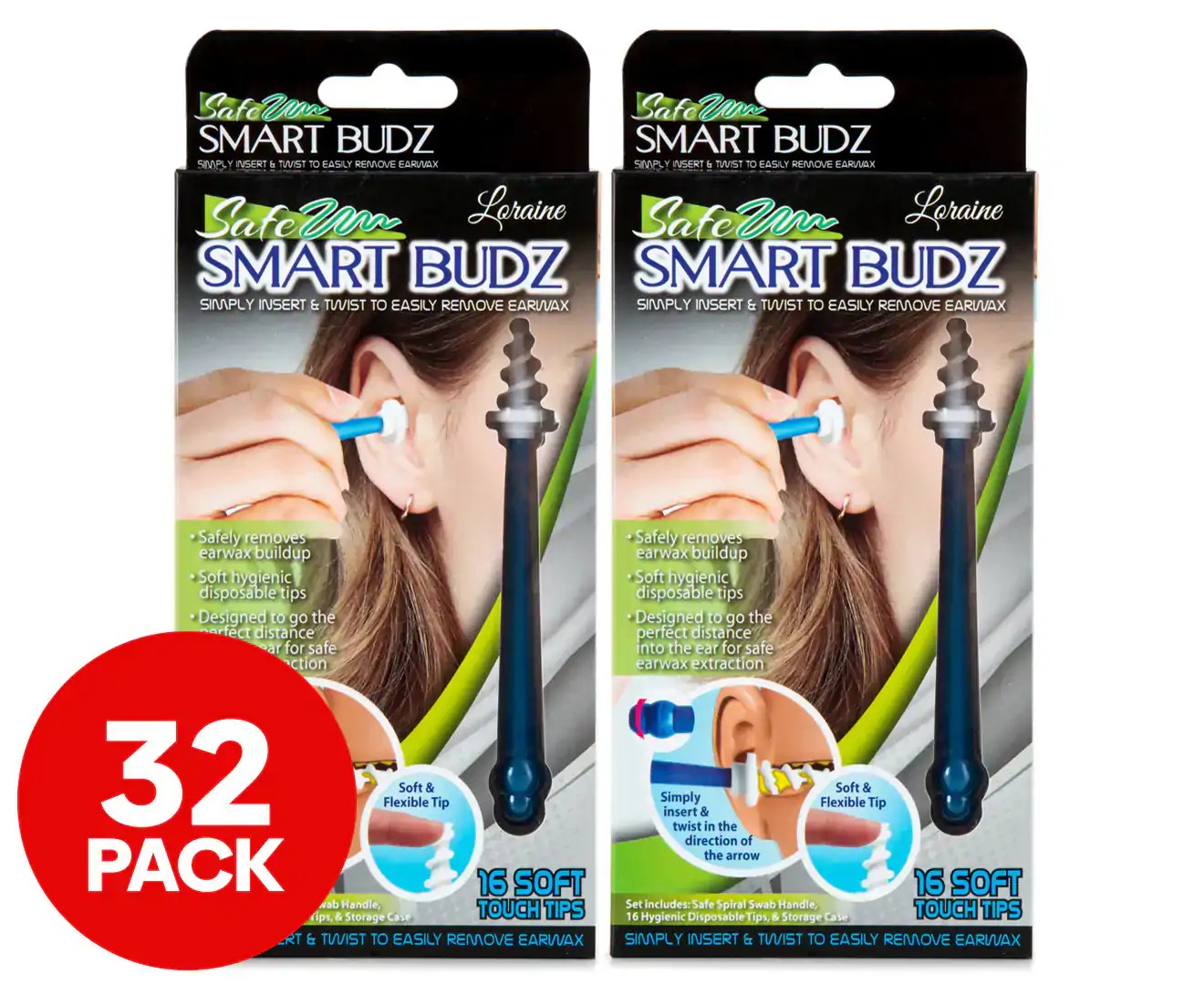 2 X Smart Budz Earwax Remover & Ear Cleaner – 16 Soft Tips