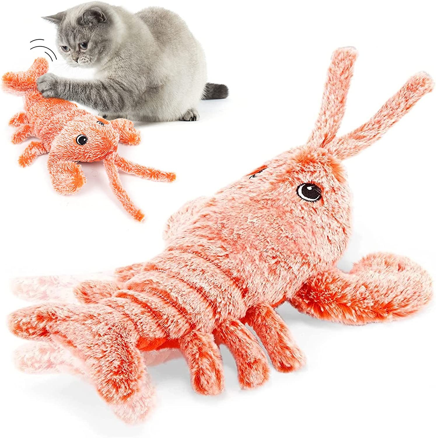 Flapping Lobster Toy for Cats & Dogs,Soft Cat Chew Kicker Toy,Motion Activated Moving Cat Toy with Catnip Packets,Usb Chargeable,Washable,Touch Activated Plush Interactive Cat Exercise Toys