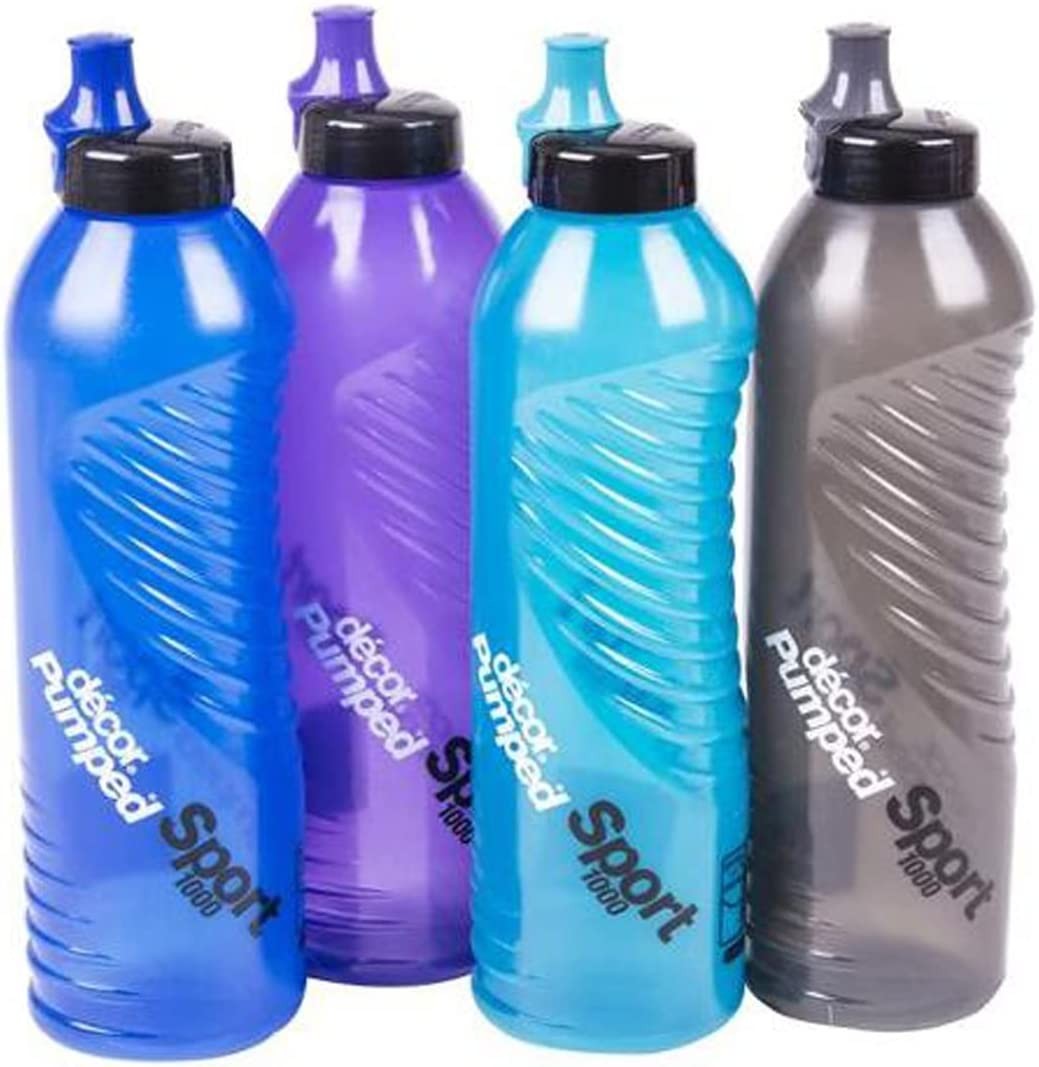 Decor Pumped Sports Slider Water Drink Bottle 1 Litre, Assorted