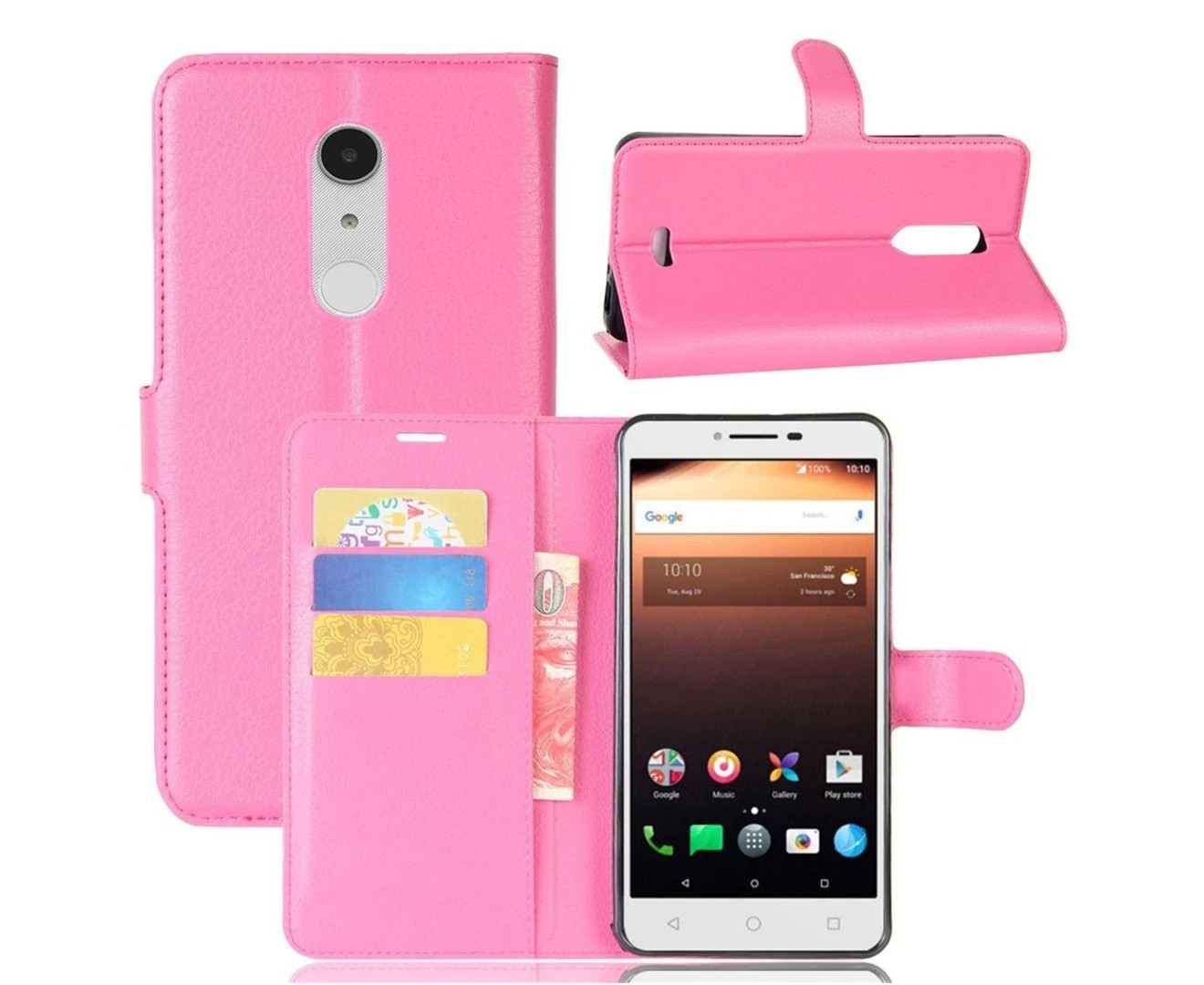 Hot Pink Premium Leather Wallet TPU Case Cover Optus Alcatel A3